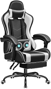 JUMMICO Gaming Chair Ergonomic Computer Chair with Footrest and Massage Lumbar Support, Height Adjustable Video Gaming Chair with 360° Swivel Seat and Headrest