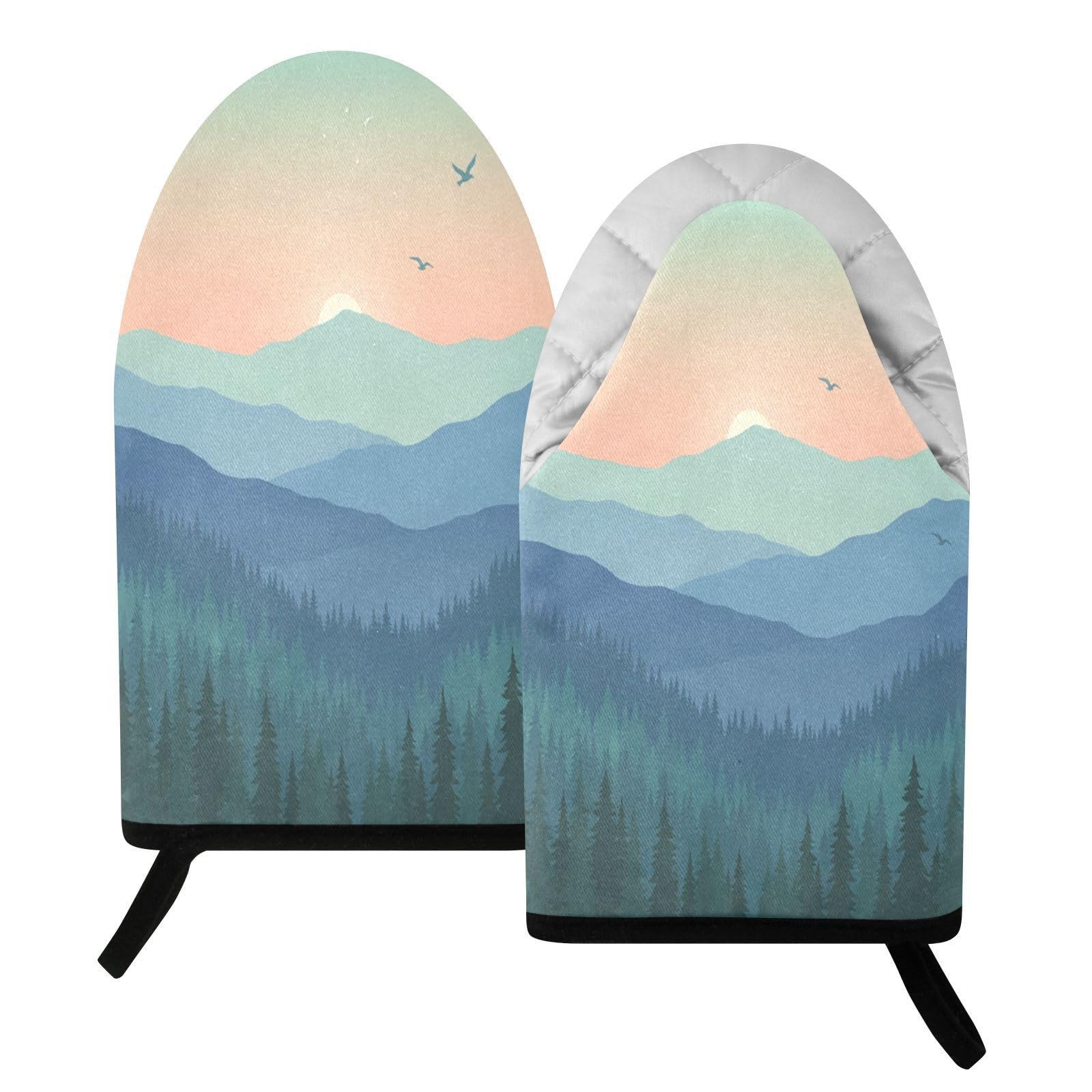 BURSTDDY Mountains and Sunsets Oven Mitt,Heat Resistant Kitchen Mitts for Cooking