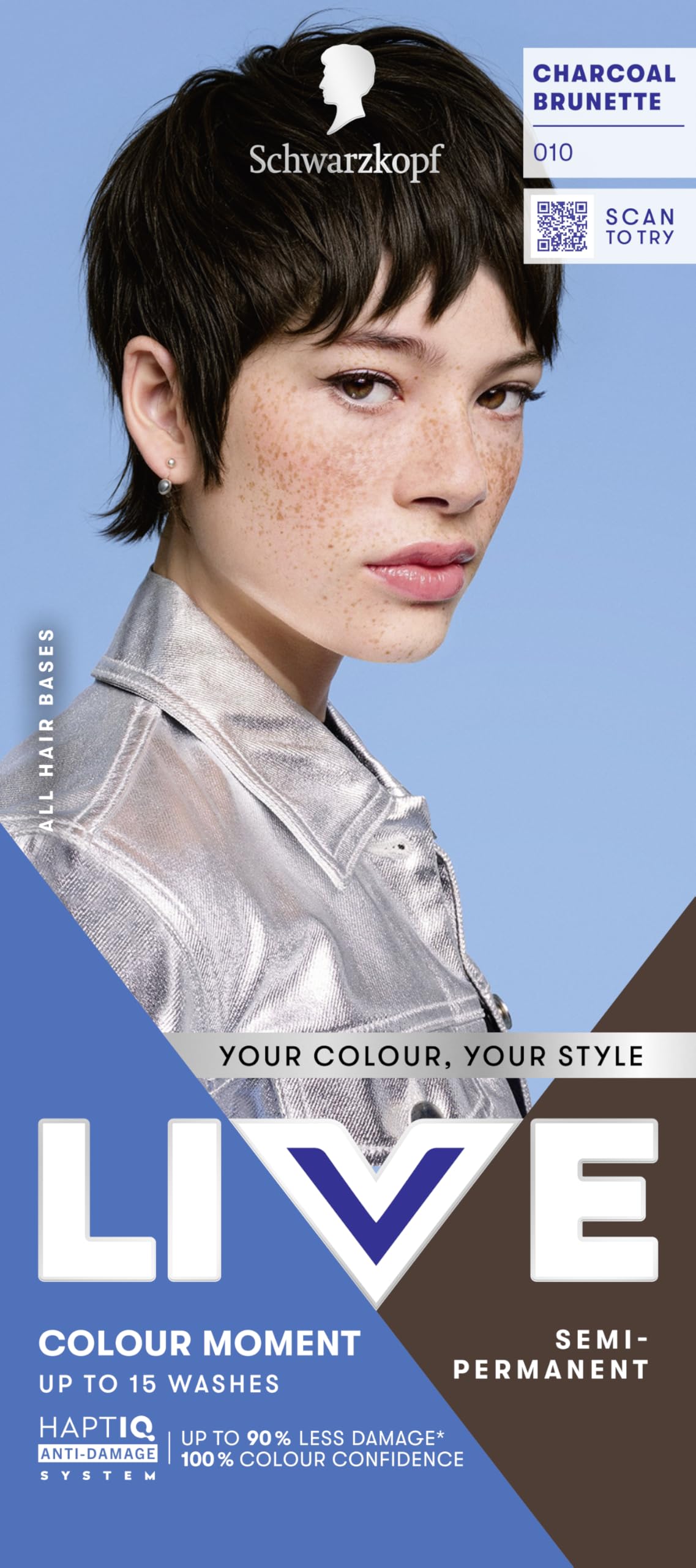 Schwarzkopf (Pack Of 1) Live Hair Dye Semi-Permanent 010 Charcoal Brunette Colour Gloss Diy