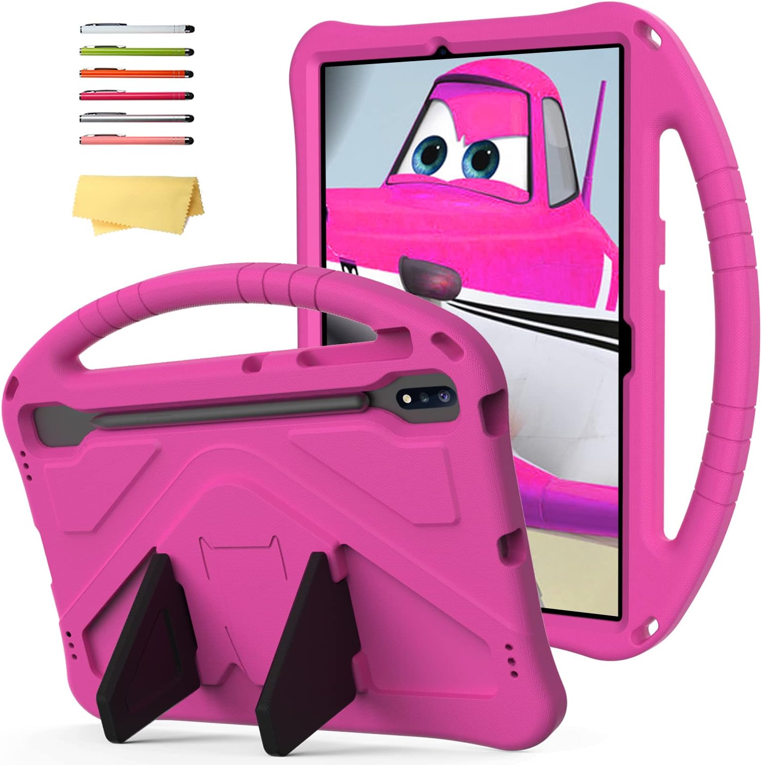 Kids Case for Galaxy Tab S9 Plus/Tab S9 FE Plus 2023/Tab S7 FE 5G 2021/Tab S8 Plus 2022/Tab S7 Plus 2020 12.4 inch with S Pen Holder/Handle Stand Cover for Tab S9 FE+/S7 FE/S9+/S8+/S7+, Rose