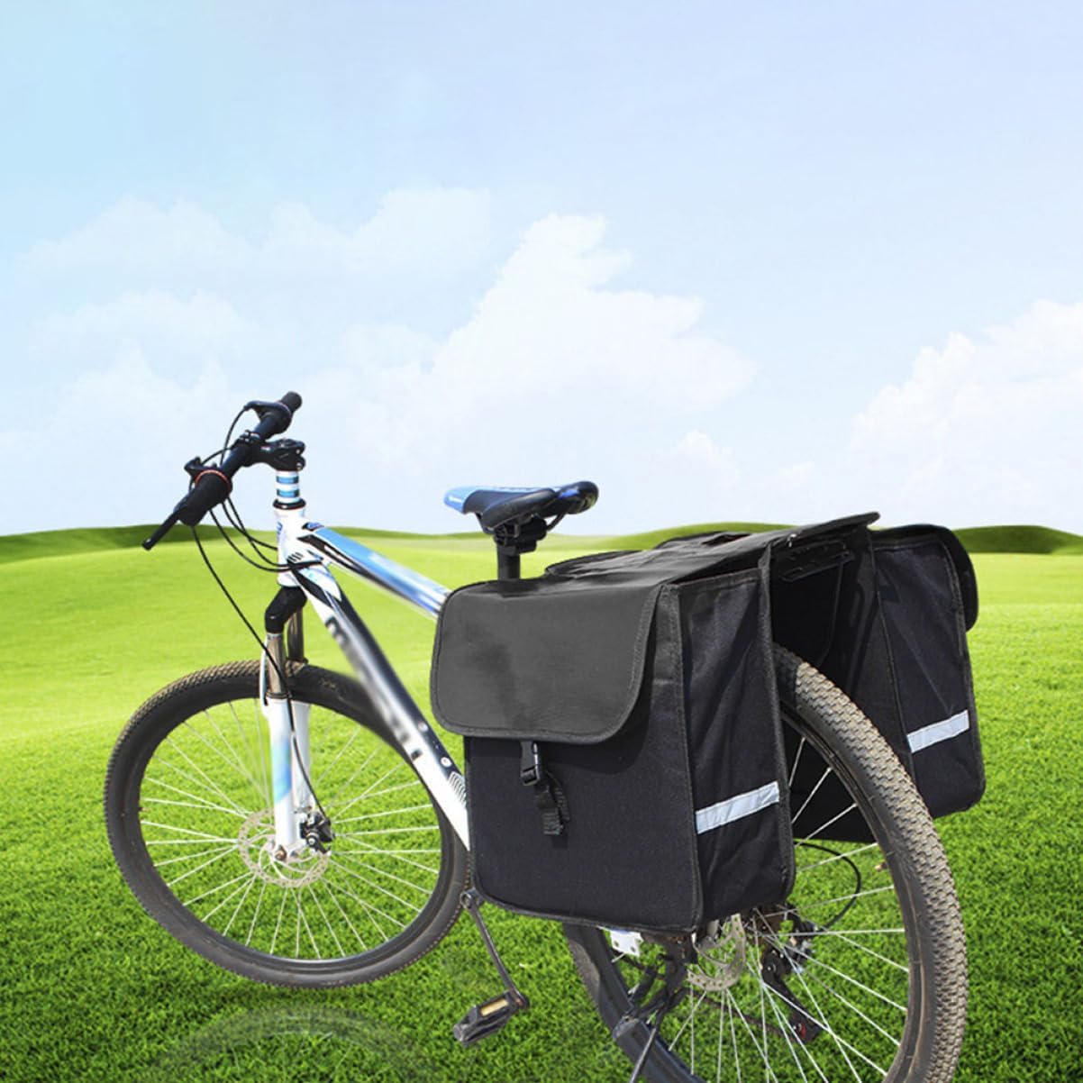 HANABASS Bike Bag Pannier Large Compartments Reflective Stripe Mountain Bike Saddle Bag