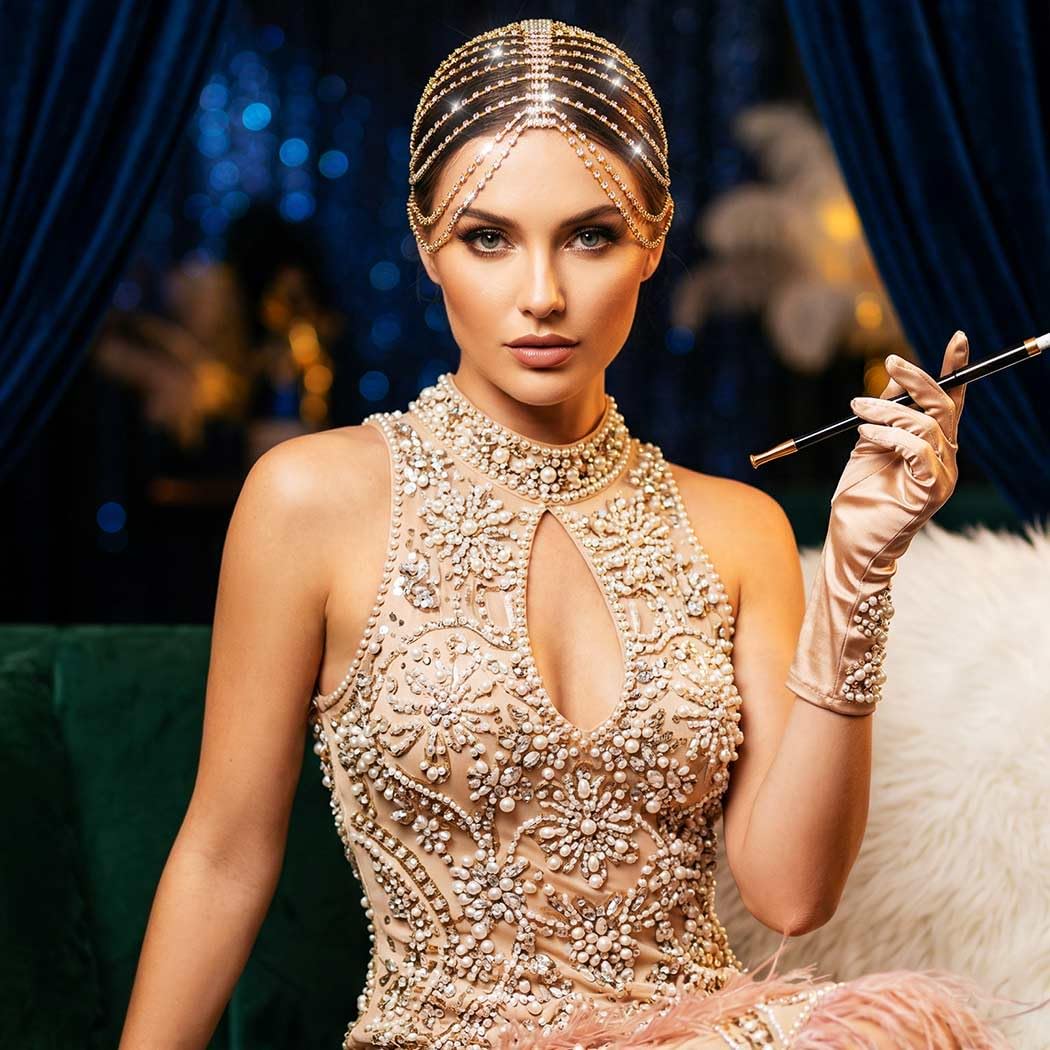 Amazon.com: CAKURE 1920s Crystal Cap Headpiece Flapper Cap Head