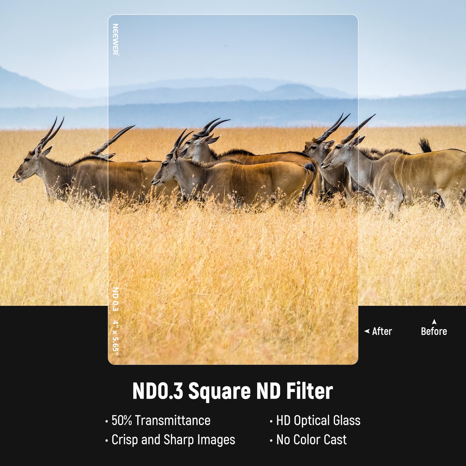 NEEWER Kwadratowy filtr ND ND0,3 (1 stop), 1 x 15,65 cala, dwustronny filtr o neutralnej gęstości 30 Multi Nano do NEEWER Matte Box, kompatybilny z Tilta, kompatybilny z SmallRig