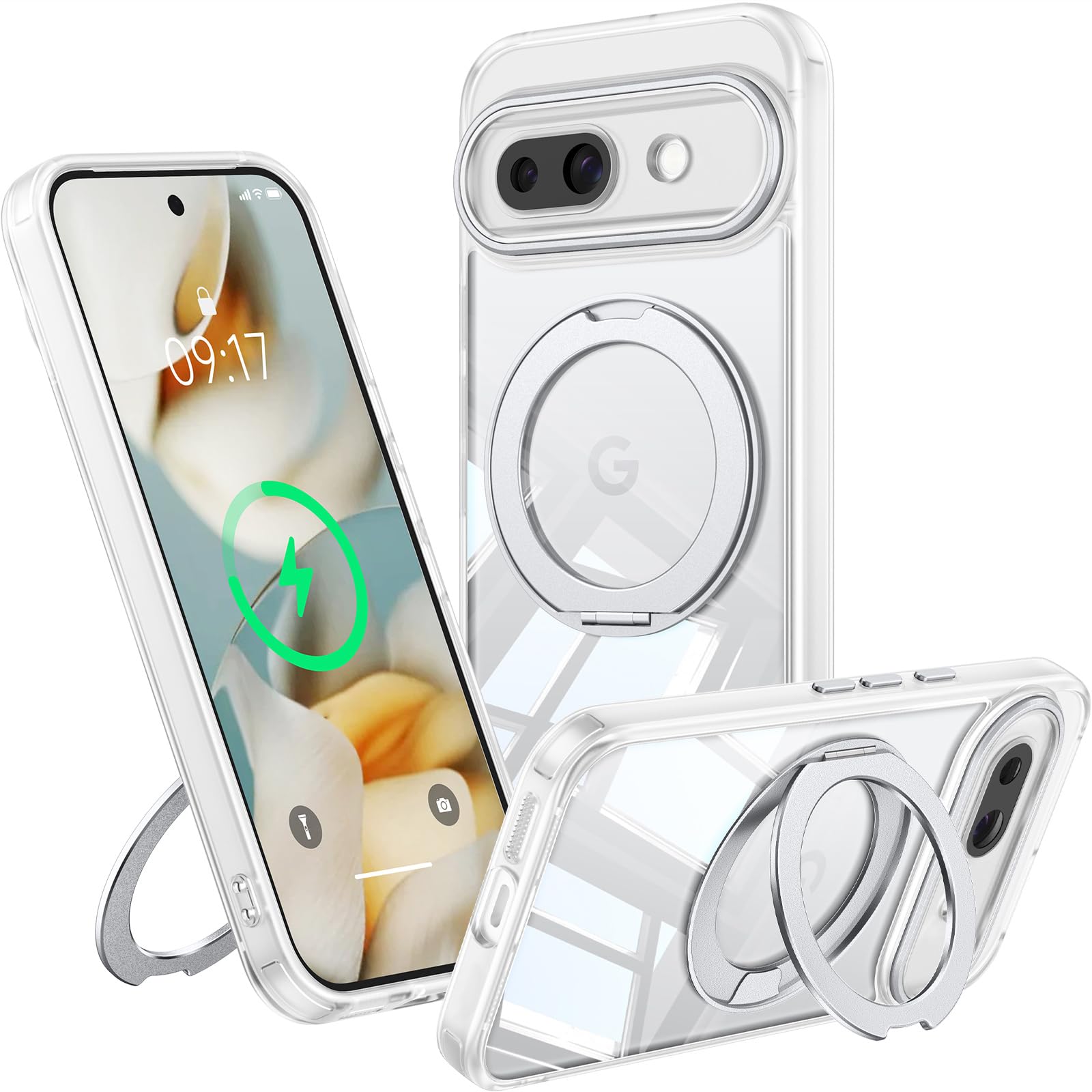 Coque Pixel 9a protection objectifs et anneau support magnétique blanc - 7