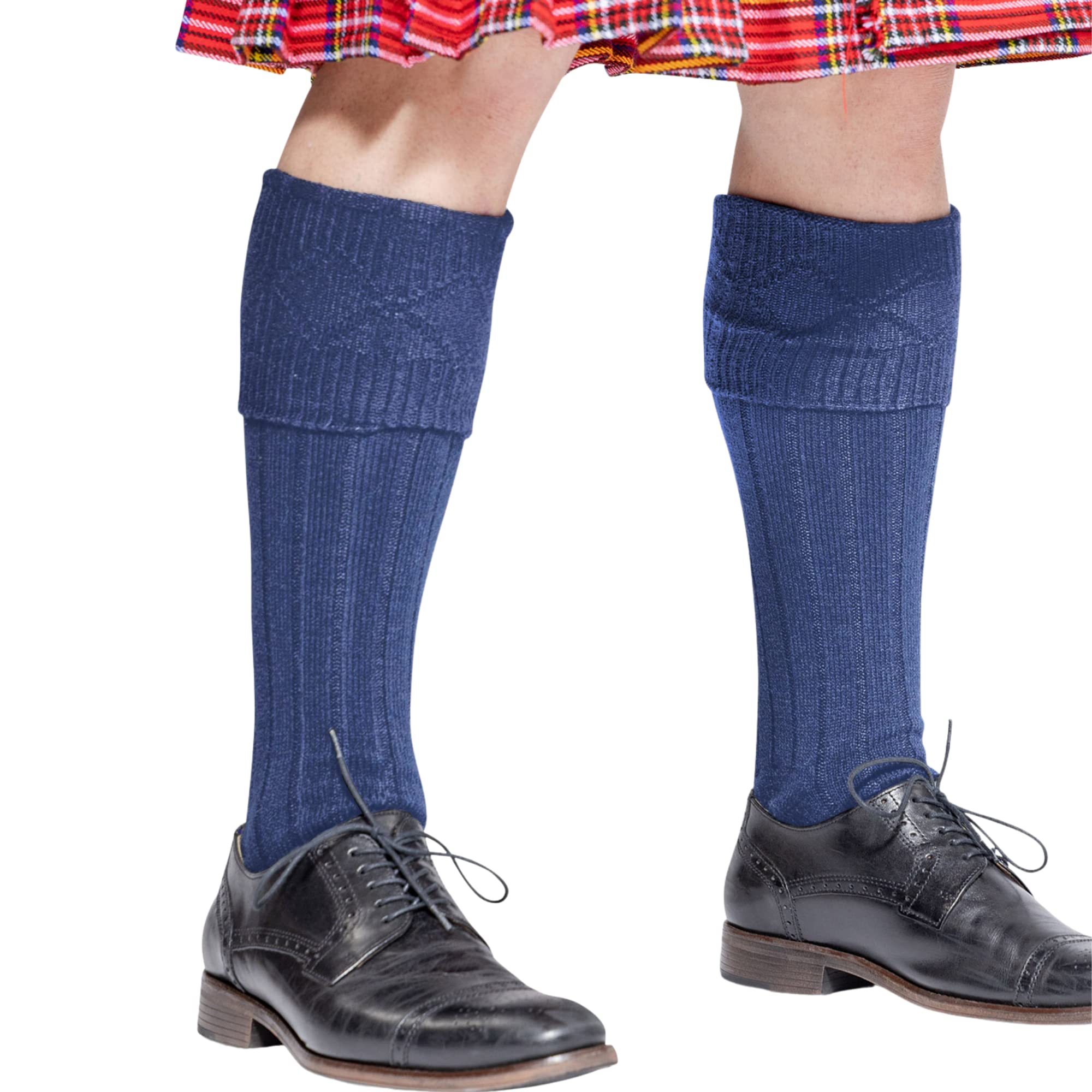 Traditional Scottish Kilt Hose for Men, Navy Blue, Medium