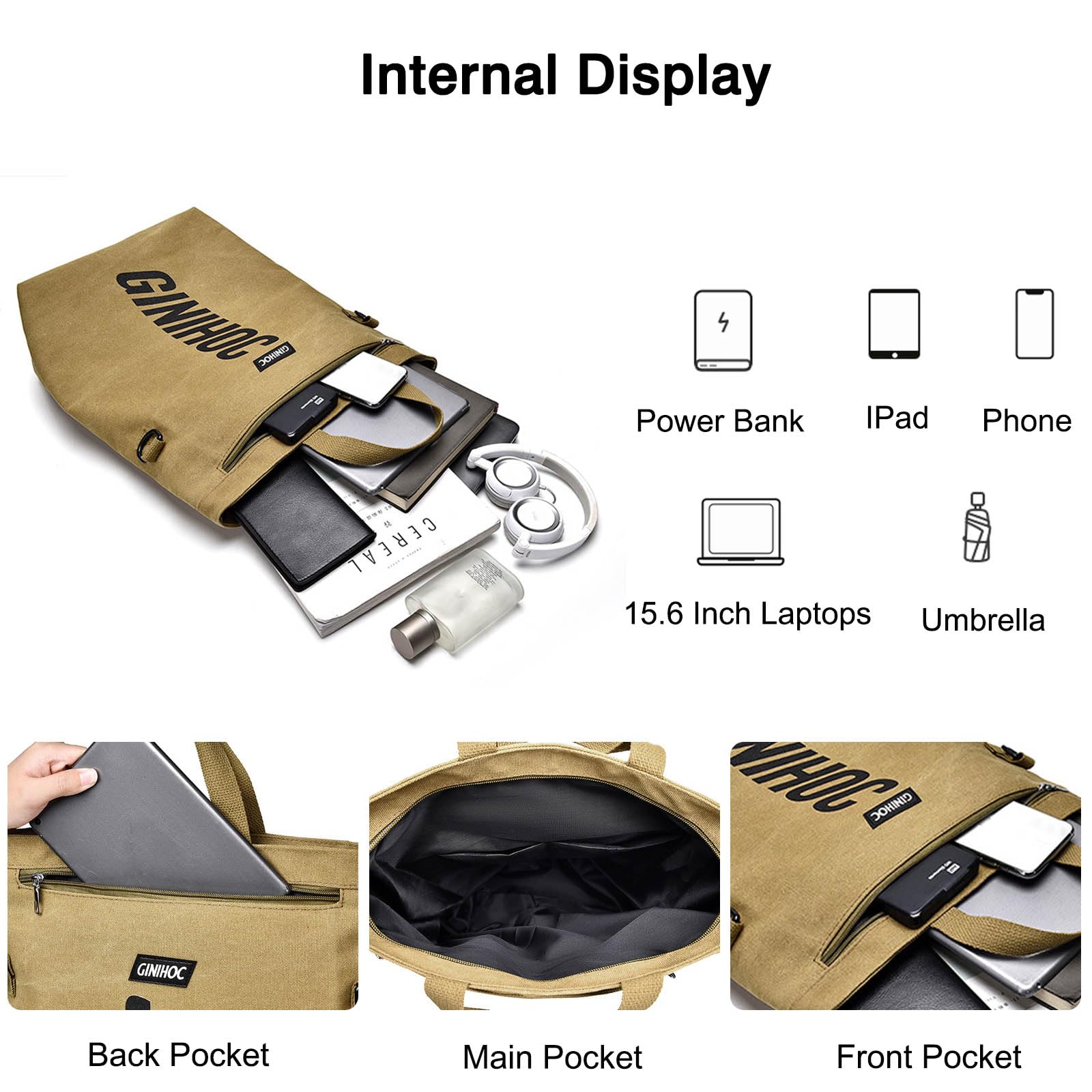 FANDARE Zaino Tela Porta PC Cartelle Zaino Donna Uomo Università Zaini Casual Borsa a Spalla Ragazzo Ragazza per Scuola Viaggio Marrone