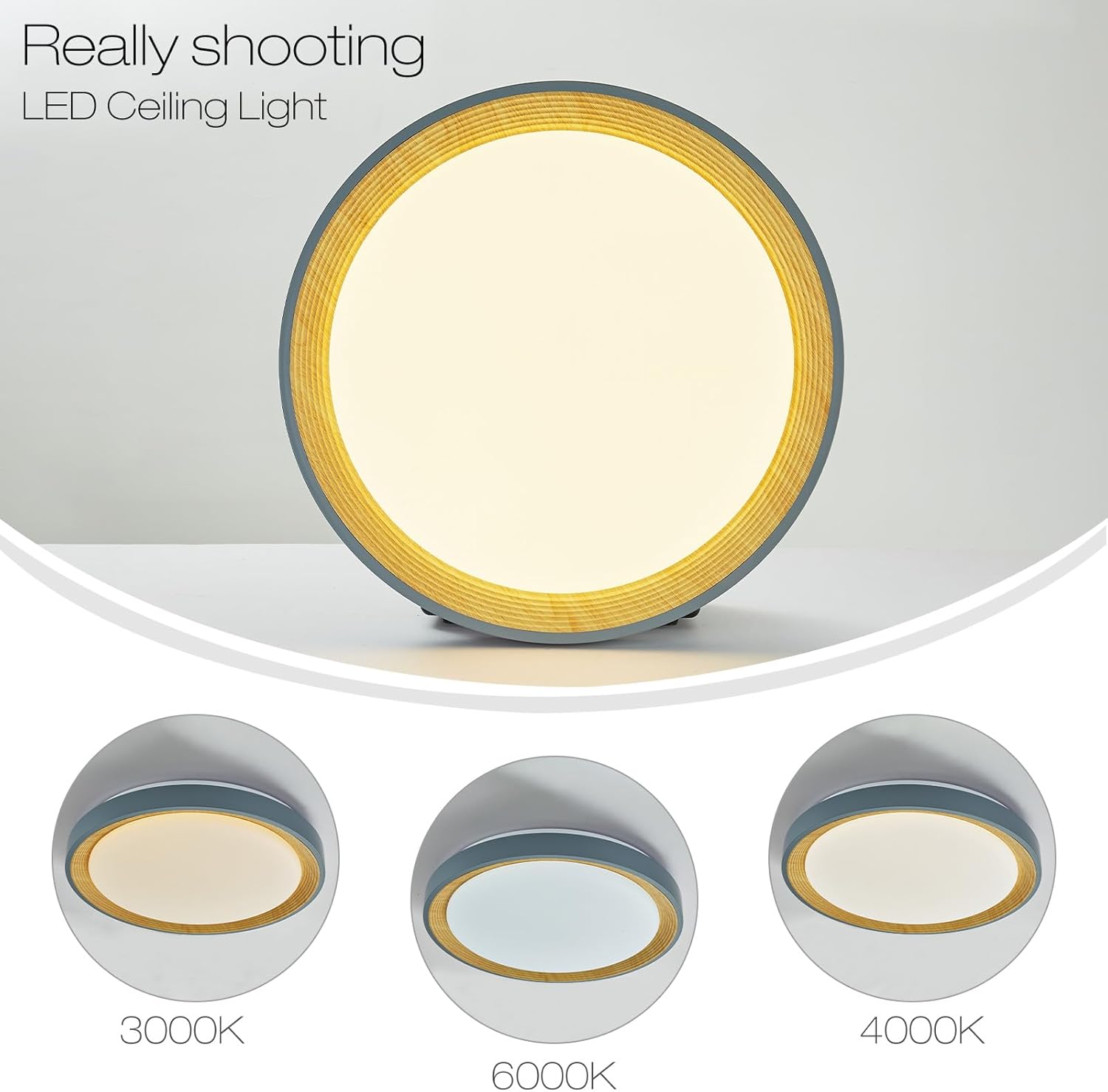 Mount LED Ceiling Light Fixture, 20 Inch, 48W, Circle Lighting Lamp, Night Light Dimmable with Remote Control Gray Flush Mount Ceiling Light Fixture for Bedroom, Dining Room, Kitchen