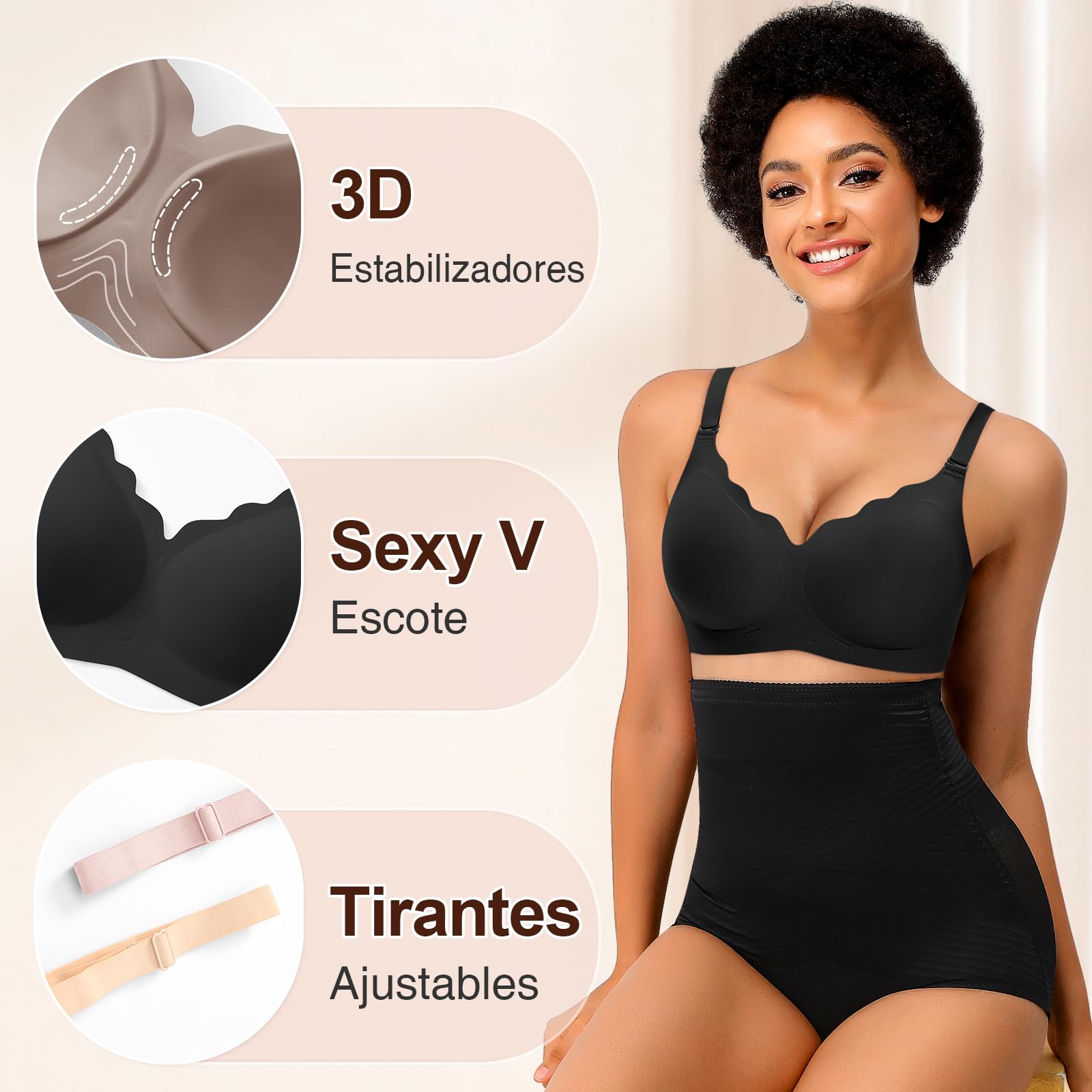 Ganado Sujetador sin Aros Mujer Sujetadores sin Costuras Push Up Comodos Bralette Cuello V con Relleno