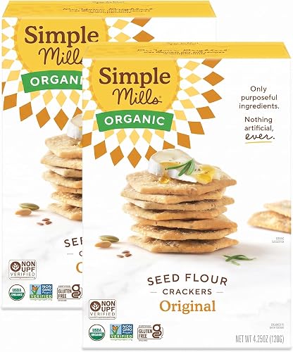 Simple Mills Organic Seed Crackers, Original, Gluten Free, Flax Seed, Sunflower Seeds, Corn Free, Low-Calorie Snacks, Plant Based, Nutrient Dense, 4.25oz (Pack of 2)