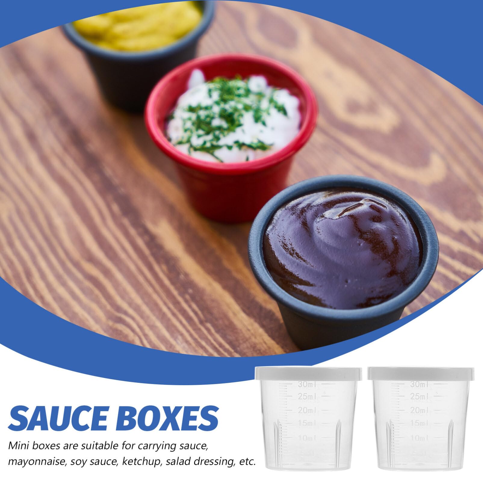 50pcs 30ml Graduated Measuring Cup Mini Sauce Boxes Vinegar Boxes Sauce Sub Boxes Soy Sauce Dispenser Sauce Boxes for Outdoor Lightweight Seasoning Boxes Travel Condiment Jars