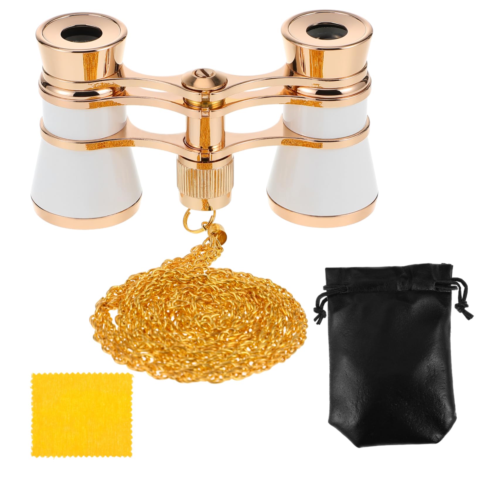 Binocolo Vintage 3x in Lega di Alluminio con Catena | Custodia Inclusa, Stile Classico Elegante, Leggero e Resistente per Sale di Spettacolo e Opere