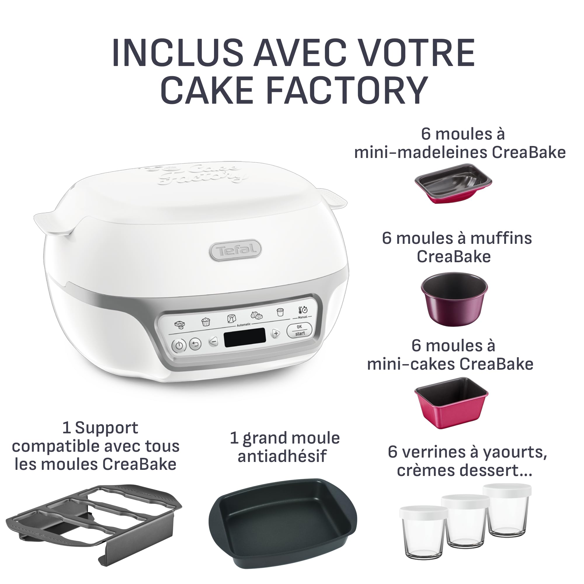 Cake Factory Délices Silver, Four à gâteaux intelligent, 5 programmes, mode manuel, moules muffins, cakes, madeleines, verrines, KD812110