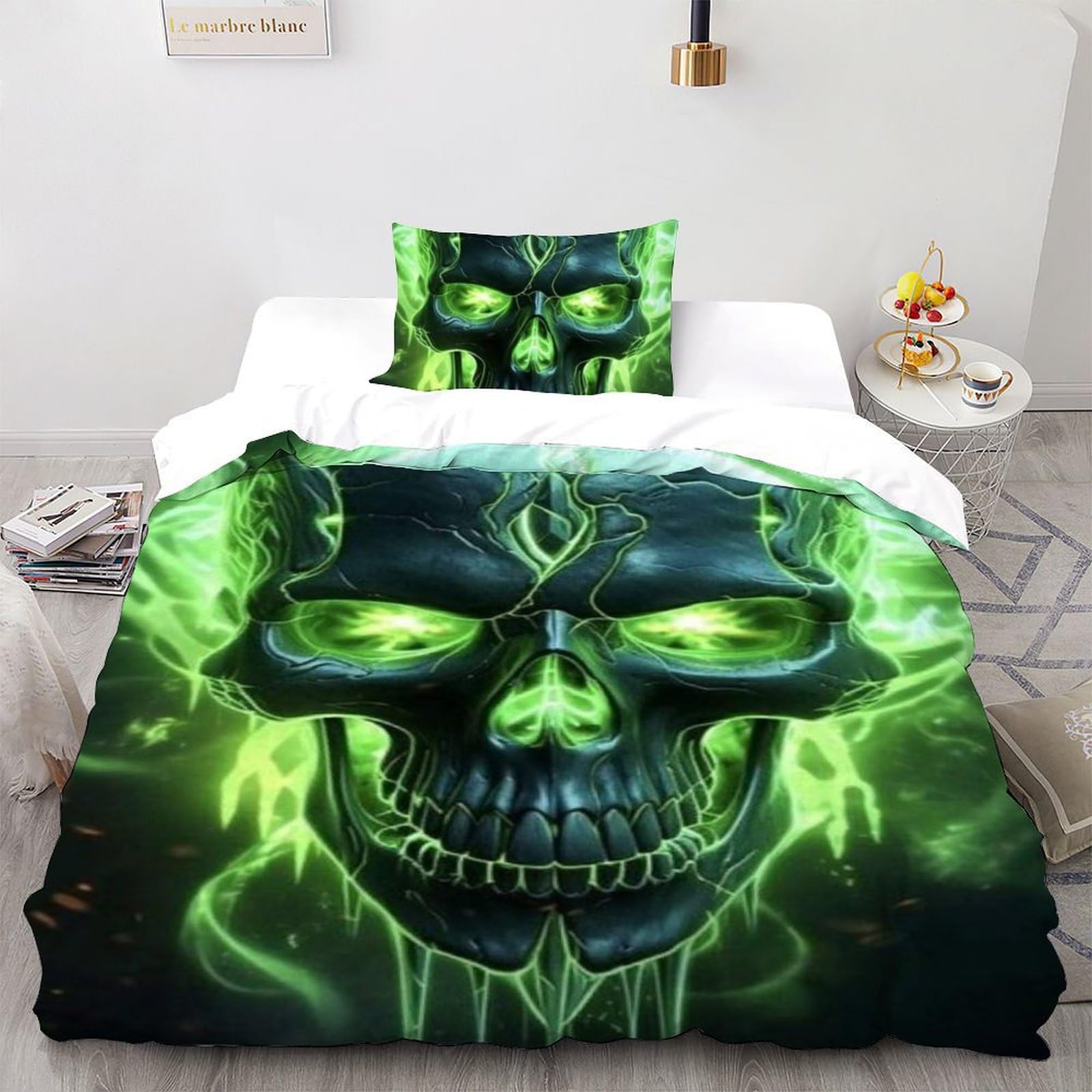 Housse de couette single verte microfibre Les os finie l'usure du linge de lit enfant