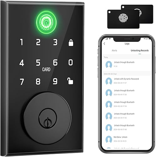 Cerradura de puerta inteligente con huella digital, cerradura de puerta de entrada sin llave con Bluetooth integrado, identificación de huellas