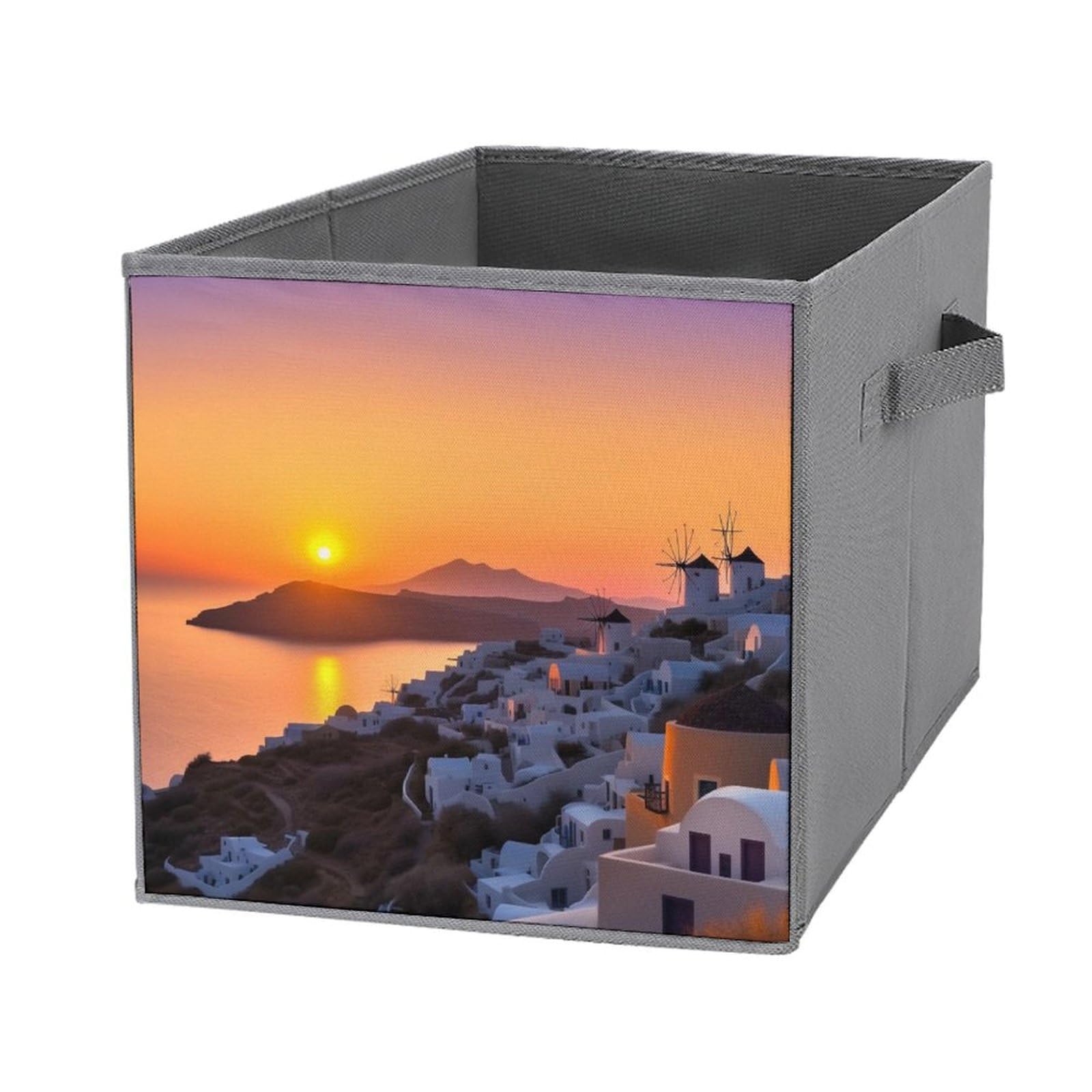 Panier de rangement pliable design Grèce | Cube tissu 28cm élégant pour armoire