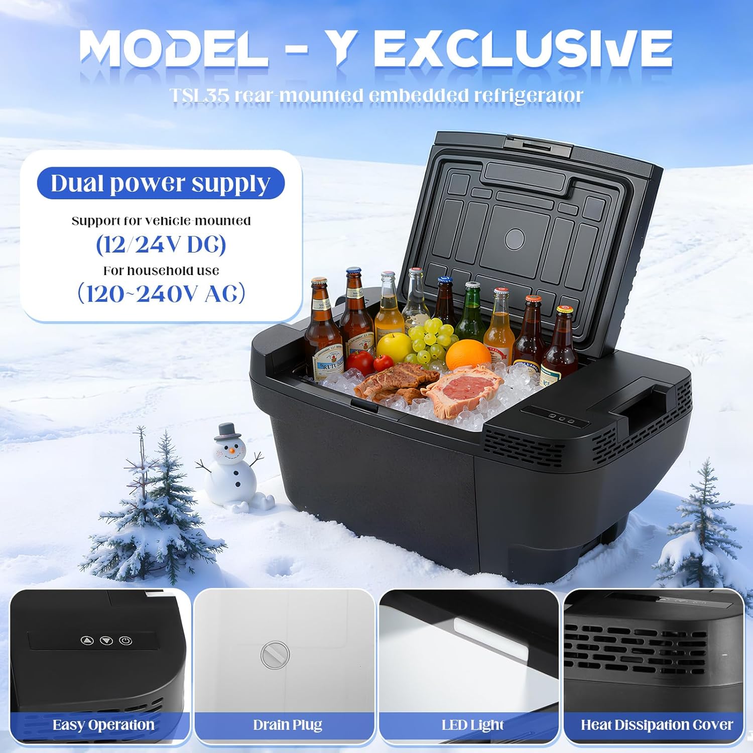 37QT Portable Car Fridge with App/Touch Button Control, -4°F ~ 68°F Cooling, 28dB, Space-Saving Design, Trunk Tesla Freezer Model Y for Outdoor Travel Camping Tailgating Home, 12/24V DC &120~240V AC