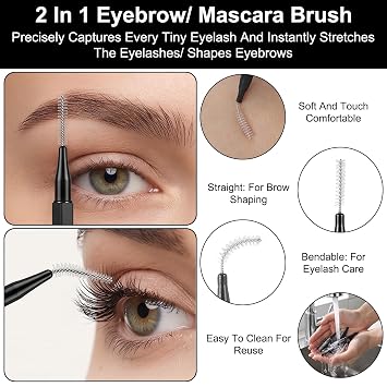 150 PCS Micro Eyebrow Brush with Cap Mini Spoolie Brow Brush