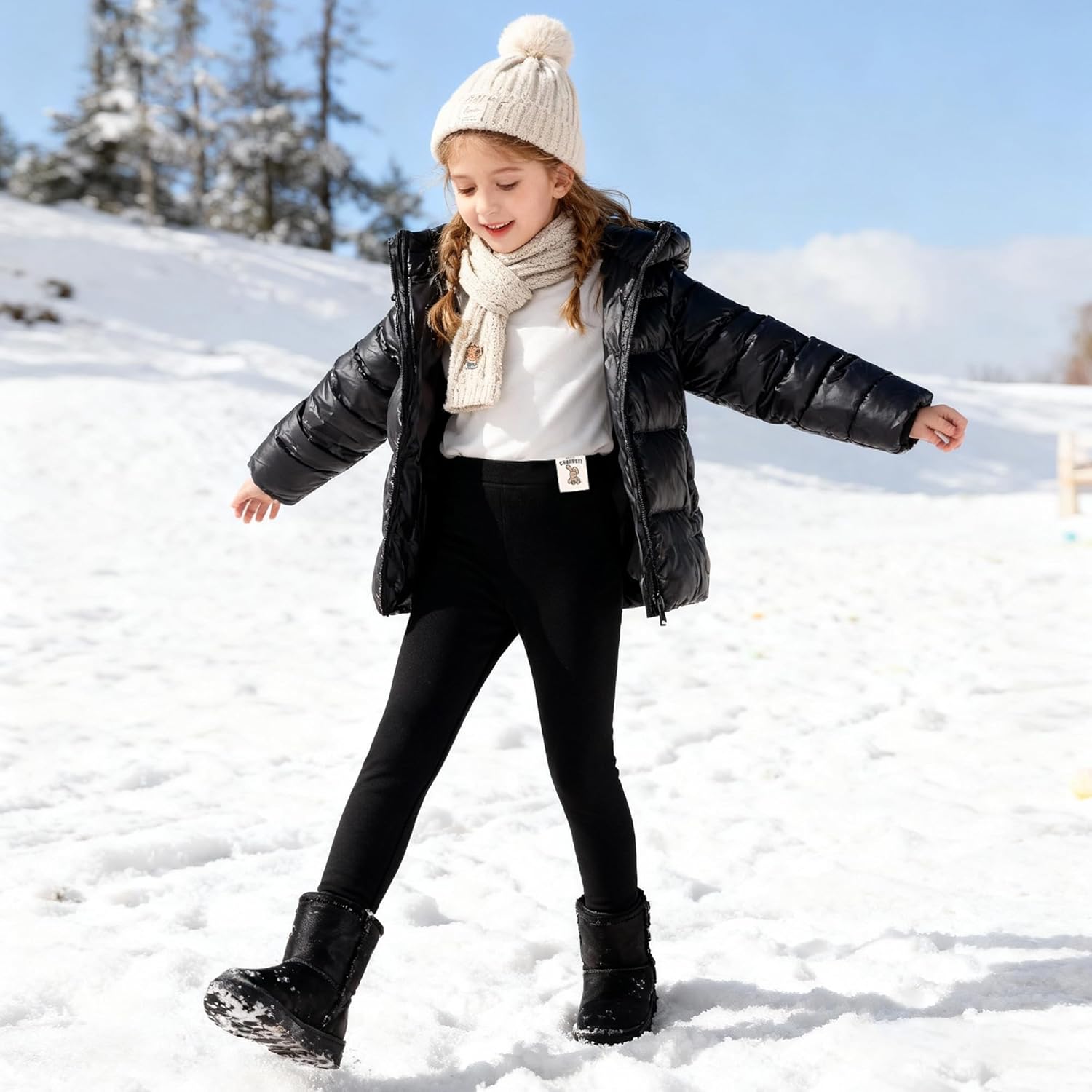 6 Pack Girls Winter Fleece Lined Leggings Girls Warm Pants Kids Basic Solid Pants Toddler Stretchy Thick Tights - Image 2