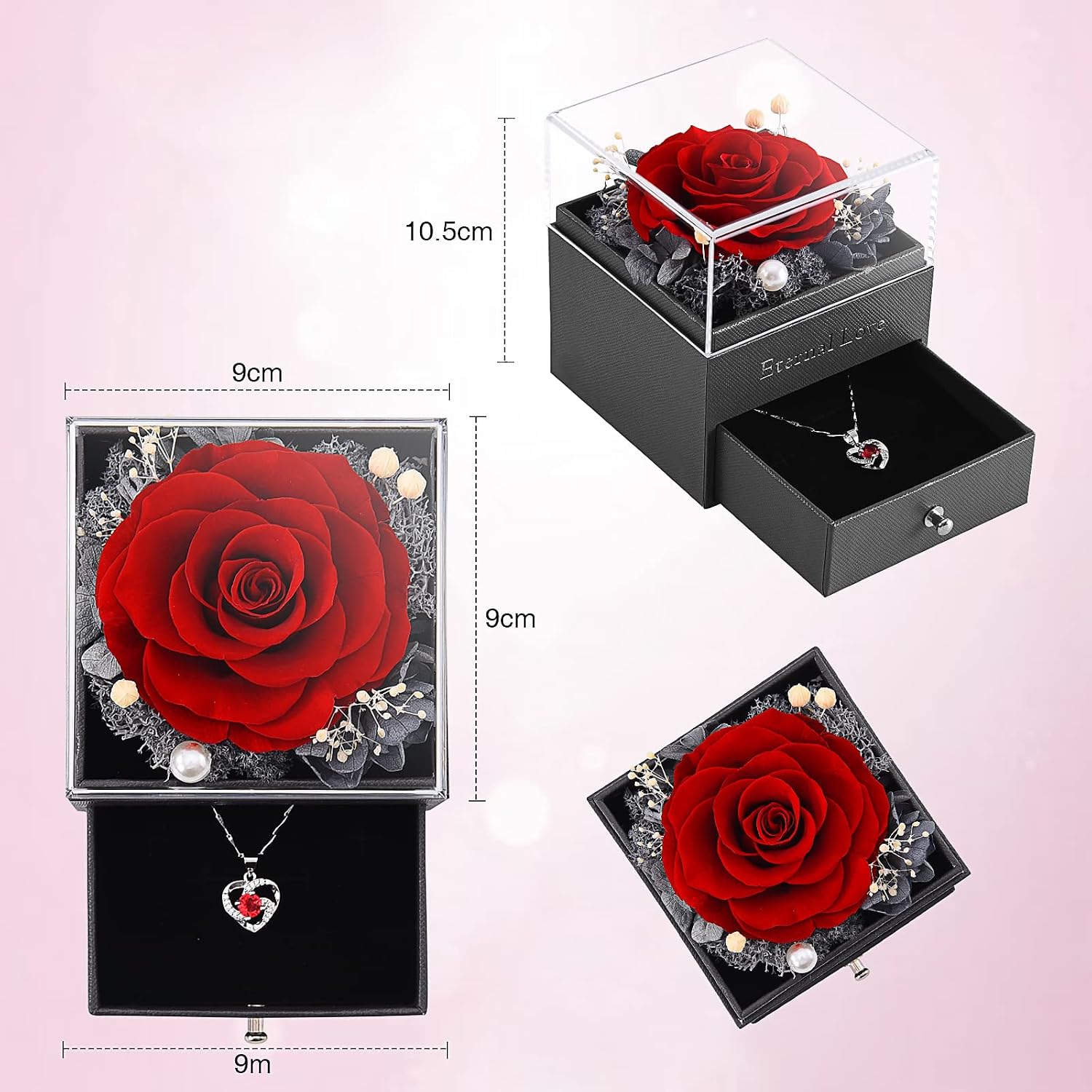Preserved Rose,Birthday Gifts for Women Mom Girlfriend,Gifts for Mom Grandma Wife Daughter Sister,Jewelry Boxes with Necklace image 2