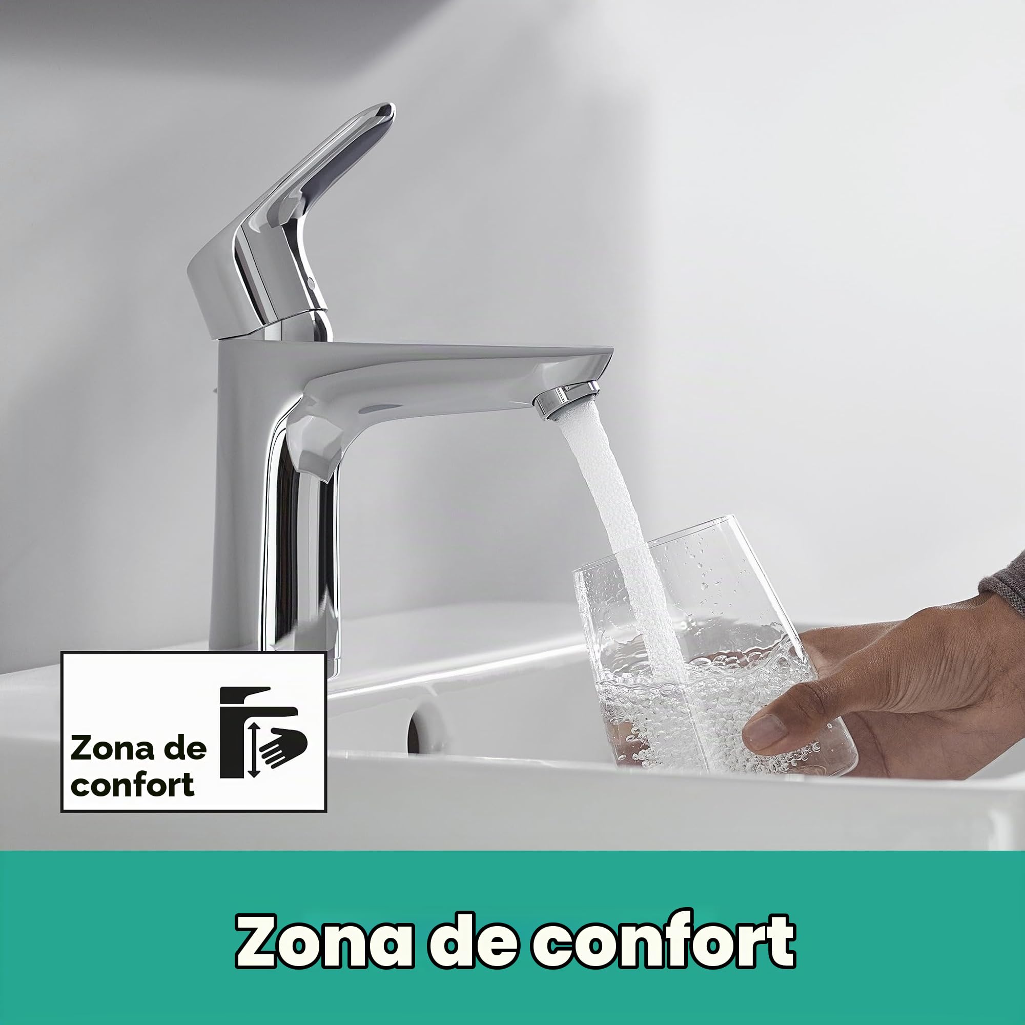 hansgrohe Focus - grifo lavabo con vaciador automático, grifo monomando lavabo 94 mm, mezclador monomando lavabo ahorro de agua (EcoSmart), cromo, 31607000