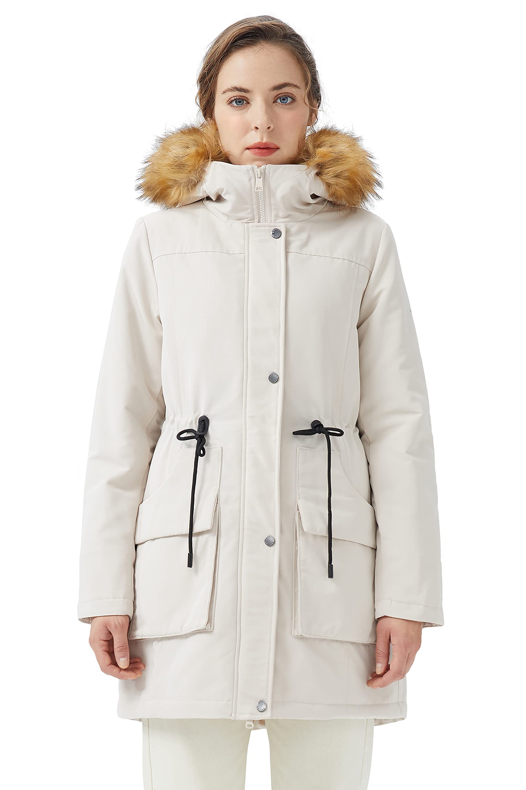 Orolay Damen-Parka mit Dickem Fleece-Futter Wintermantel Kapuzenjacke und Abnehmbarem Pelzkragen Regnerischen Tag L