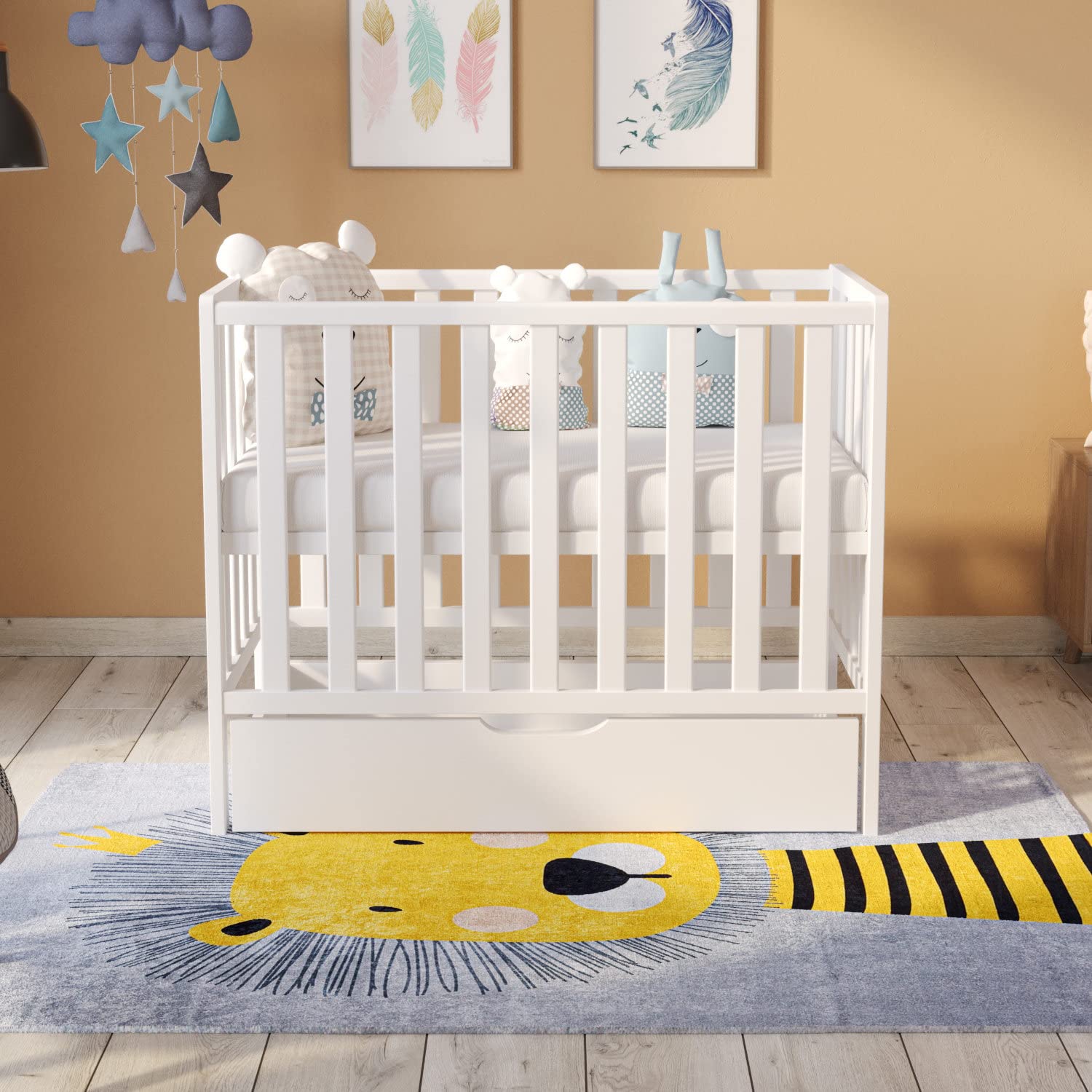 Love For Sleep Mini Lit Bébé Évolutif en Bois Blanc 100x50 cm avec Matelas Matelassé – Lit Compact Gain de Place pour Fille ou Garçon – Modèle Paris avec tiroir