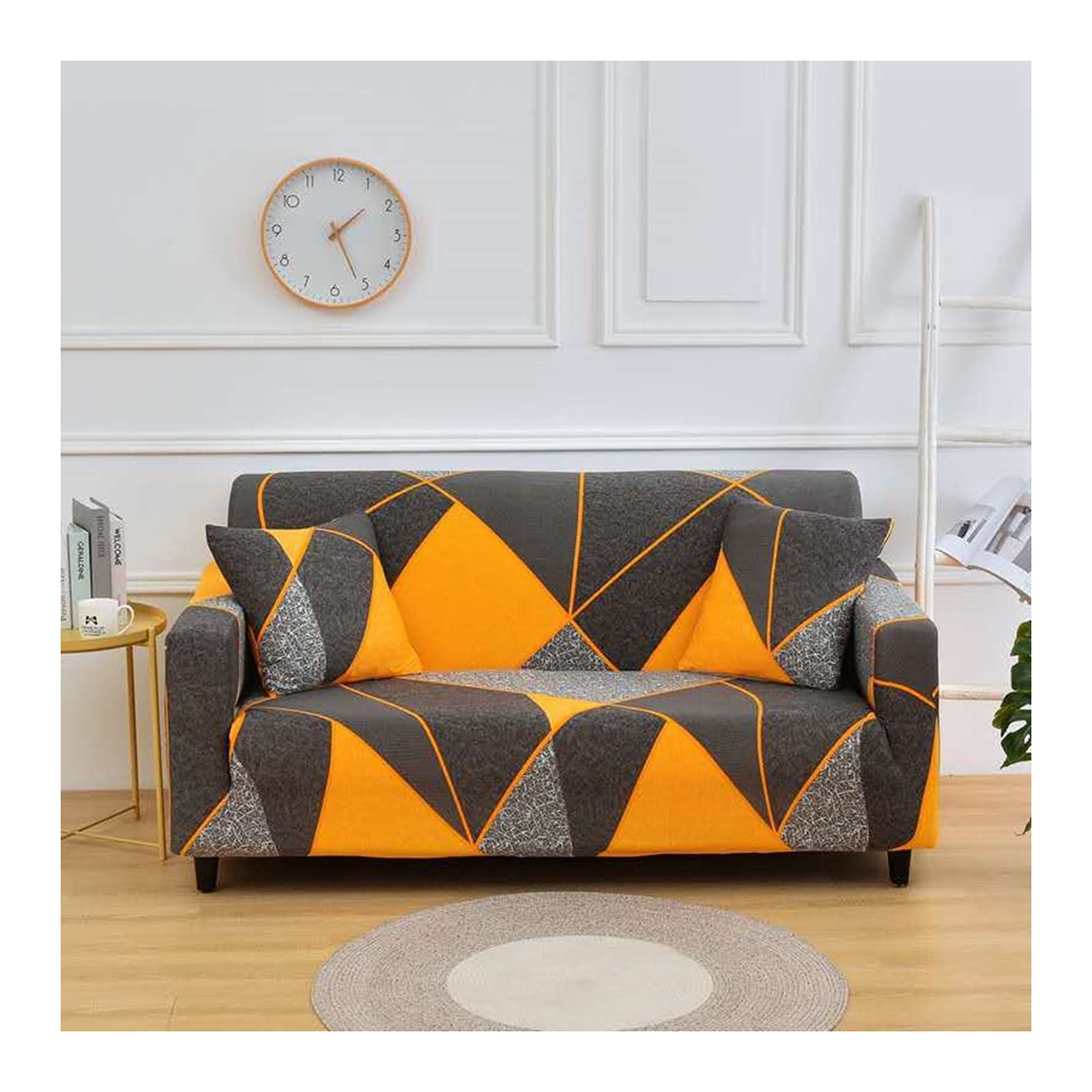 Housse de canapé 4 places géométrique protection extensible grand canapé 235-300cm