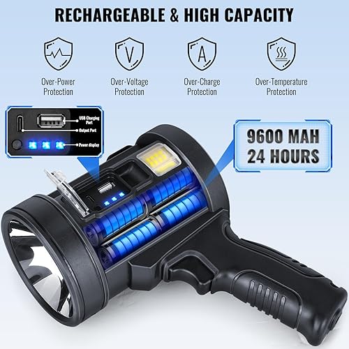 Miniatura 3 de Linterna de foco recargable, 99,000 lúmenes, luz de punto de mano, focos LED con luz COB, proyector de mano súper brillante para barco