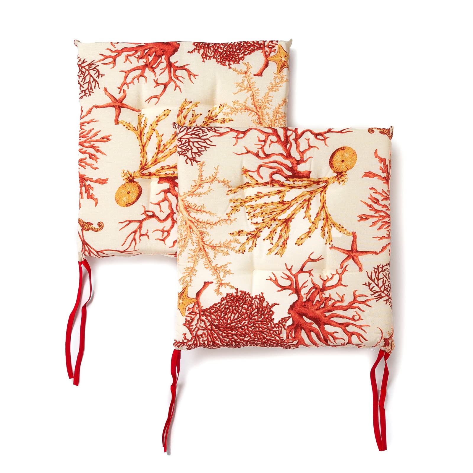 PARAMAISON Cuscini Sedia Corallo 40x40x3,5 cm Set da 6 pezzi Fissaggio con Laccetti