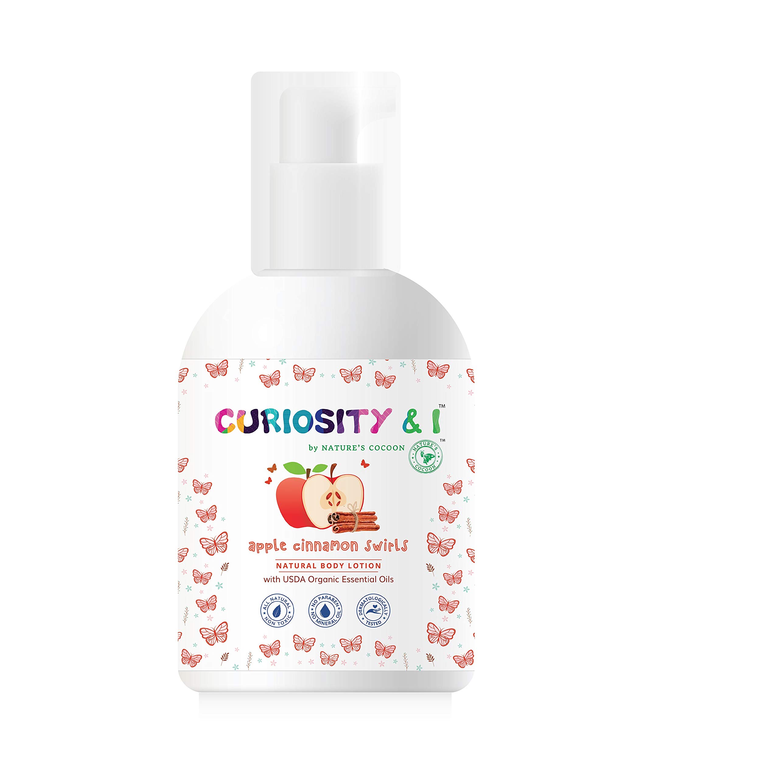 Curiosity & I Kids Nourishing Lotion – Apple Cinnamon Swirls -150ml(No Paraben, Mineral Oil)- with USDA Organic Essential Oils, Aloevera, Kokum, Shea and Mango Butter