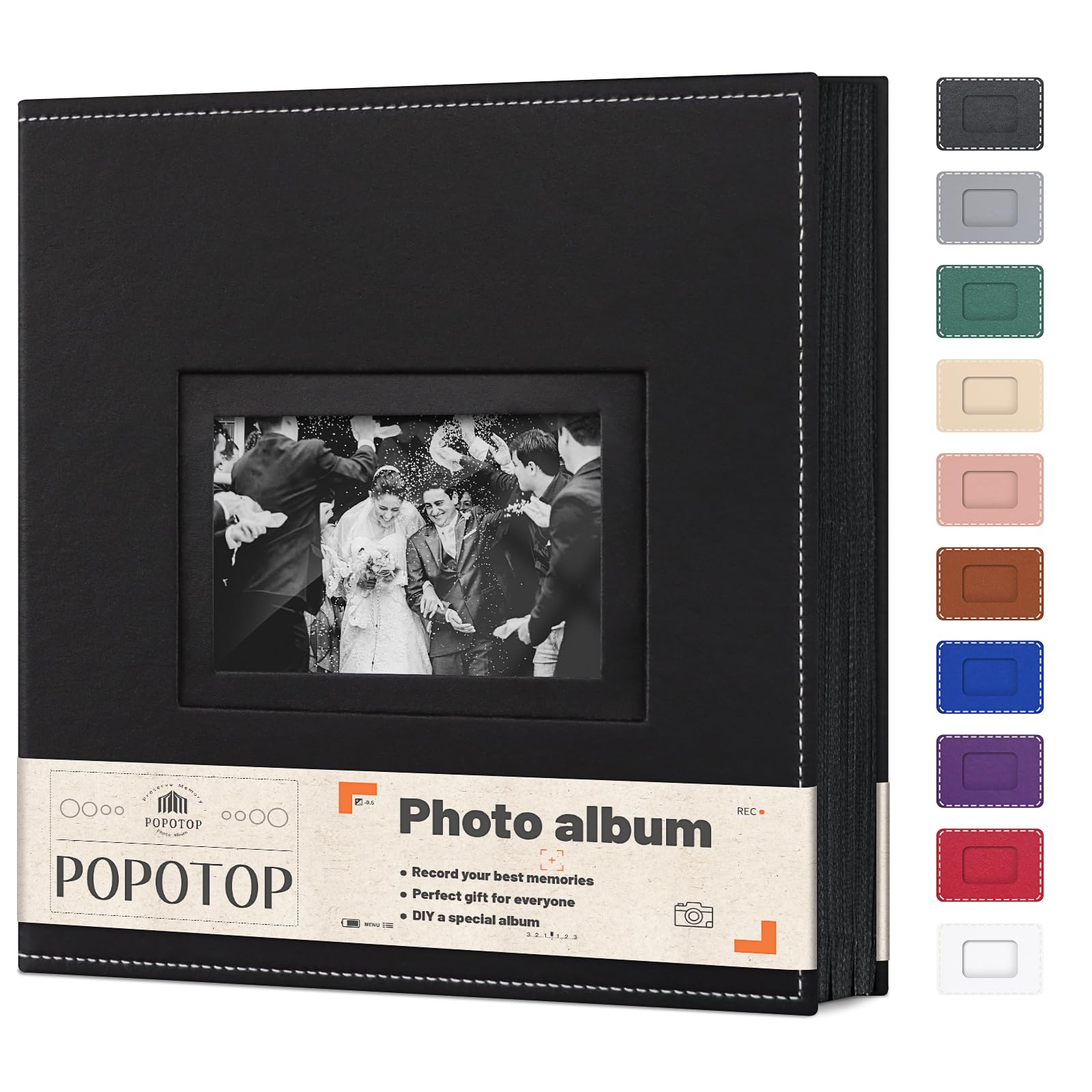 Popotop Álbum de fotos de 4 x 6 pulgadas con tapa dura de cuero como regalo de boda, aniversario, libro de recuerdos de bebé con bolsillos verticales y horizontales para familia, pareja con diseño de