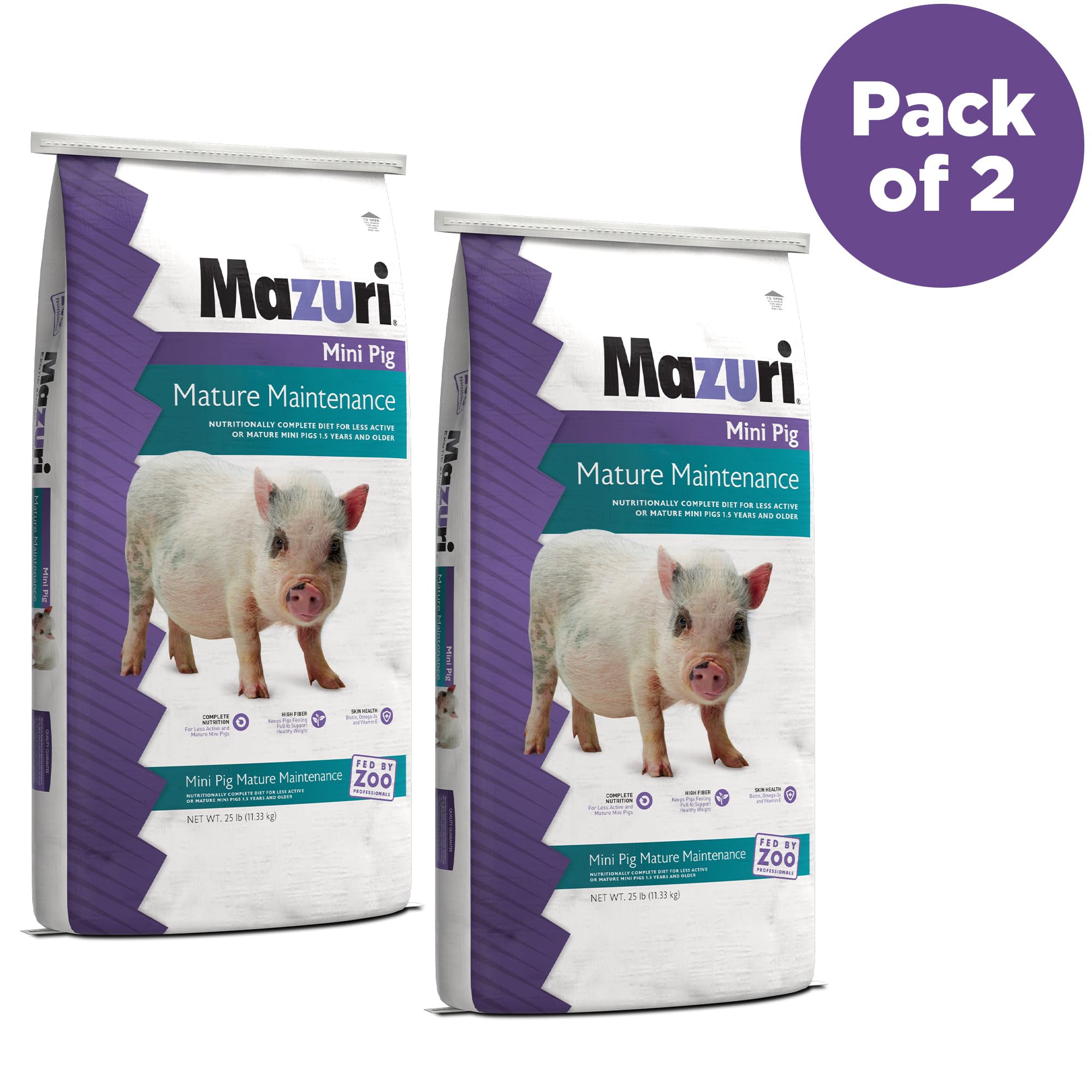 Mazuri | Nutritionally Complete Mini Pig Mature Maintenance Food | 25 Pound (25 lb.) Bag - Pack of 2