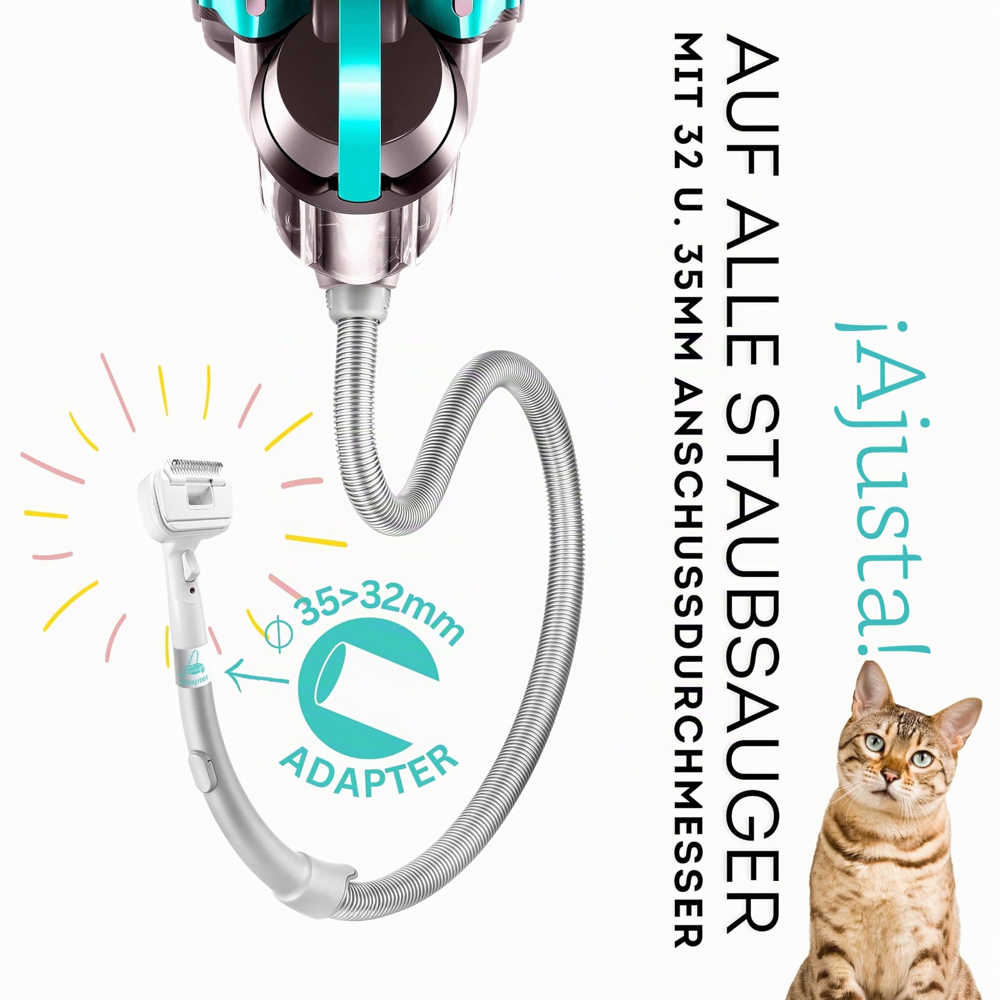 SAFE 'N CLEAN Cepillo para pelo de animales, accesorio para aspiradora, cepillo para perros, cepillo para gatos, juego 3 en 1, compatible con Dyson Miele, Siemens, Rowenta, AEG Karcher, incluye