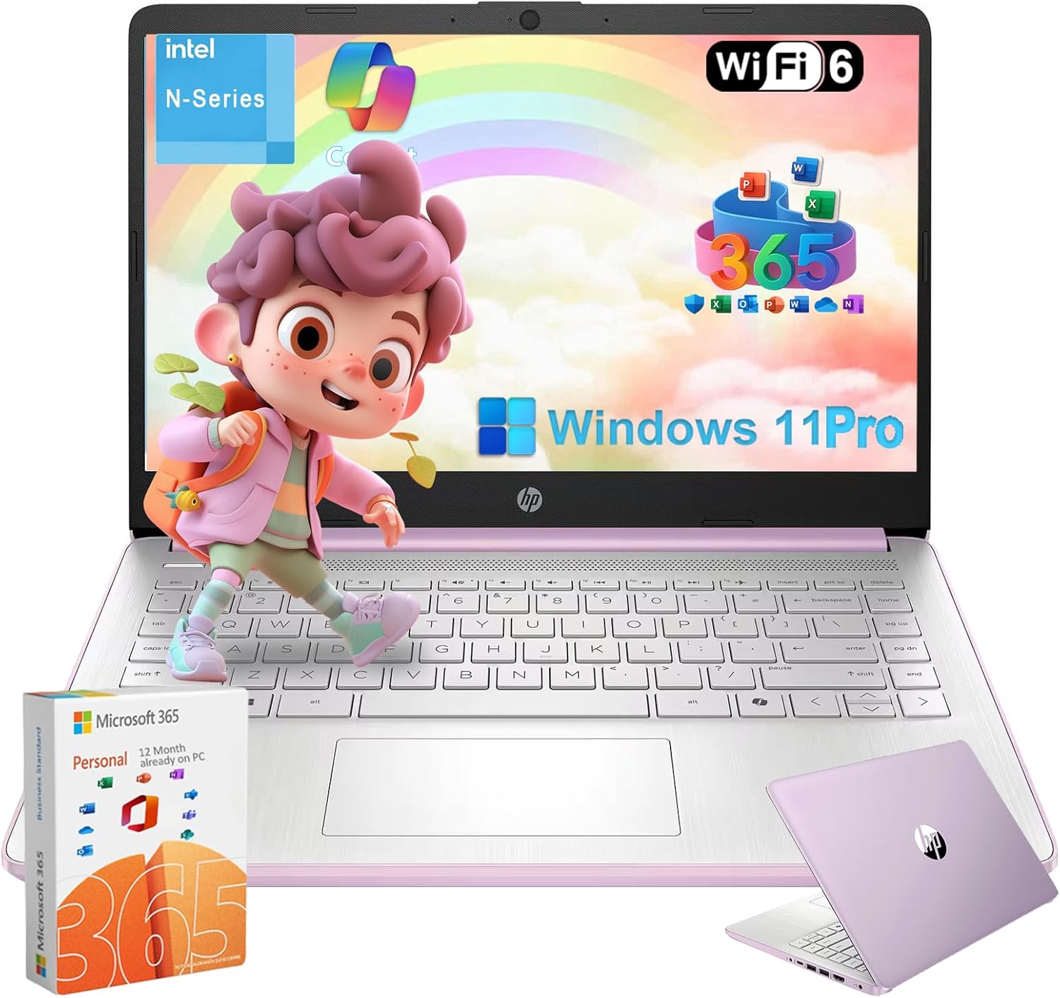 HP 2025 Student Laptop Computer - w/1 Year Office 365, 16GB RAM, 128GB UFS & 1TB Cloud, Intel 4-Core Processor, HD Display, Windows 11 Pro(Purple)