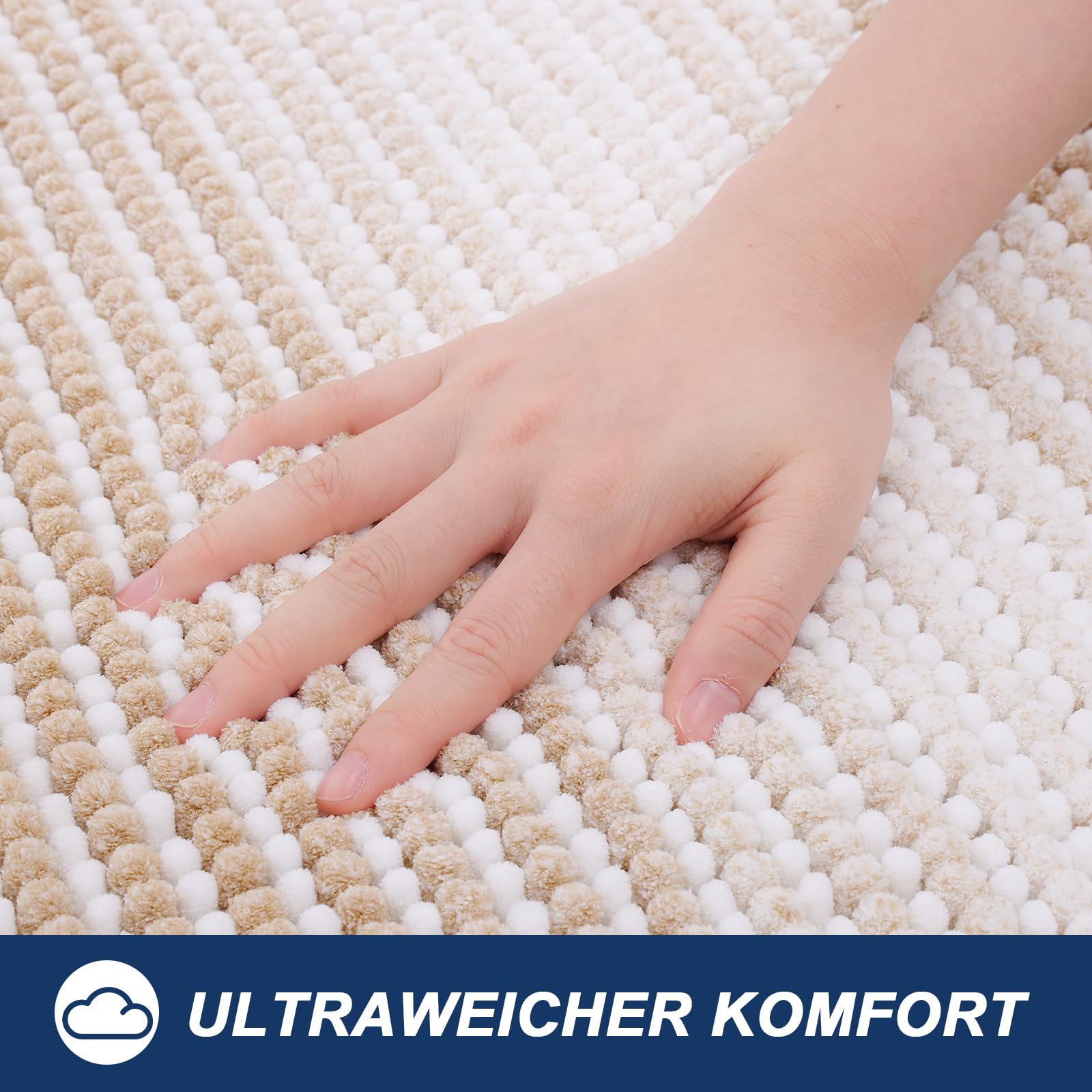 OLANLY Alfombra de baño de chenilla, suave, absorbente, antideslizante, microfibra, lavable, para baño, 60 x 120 cm, color beige
