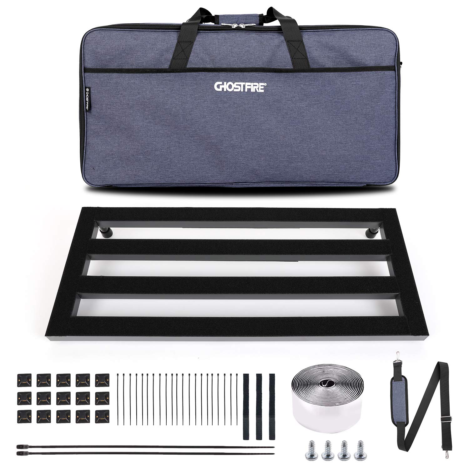 GHOSTFIRE Aluminium Alloy Guitar Pedal Board, 27.5in x 11.8in with Carry Bag