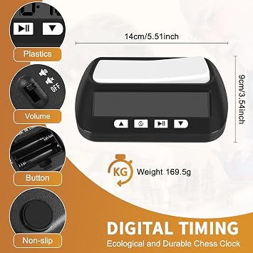 Digital Chess Timer Professional with Alarm, Chess Clock, Electronic Chess Timer, Multifunctional Portable Clock for Chess and 2-Player (Black)
