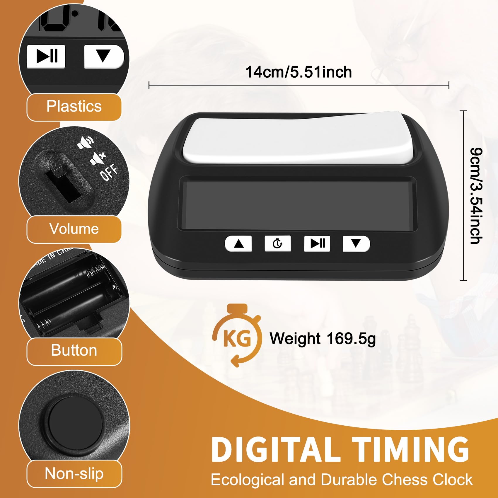 Aboiledy Digital Chess Timer Professional with Alarm, Chess Clock, Electronic Chess Timer, Multifunctional Portable Clock for Chess and 2-Player (Black) - Image 2