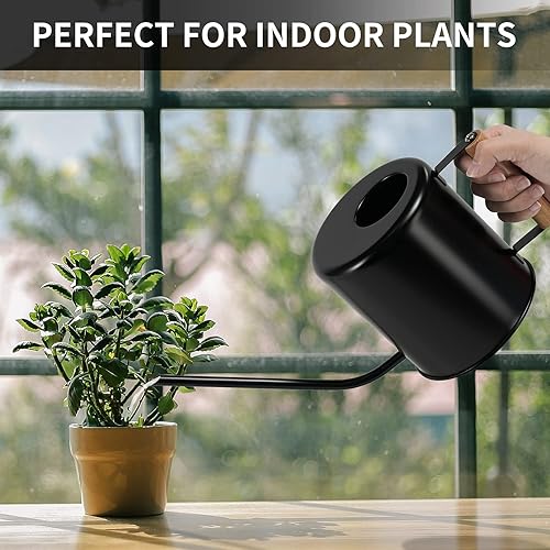 Miniatura 5 de Regadera negra de 1.5 litros para plantas de interior, plantas de interior, riego de flores, plantas al aire libre, regadera de metal pequeña con