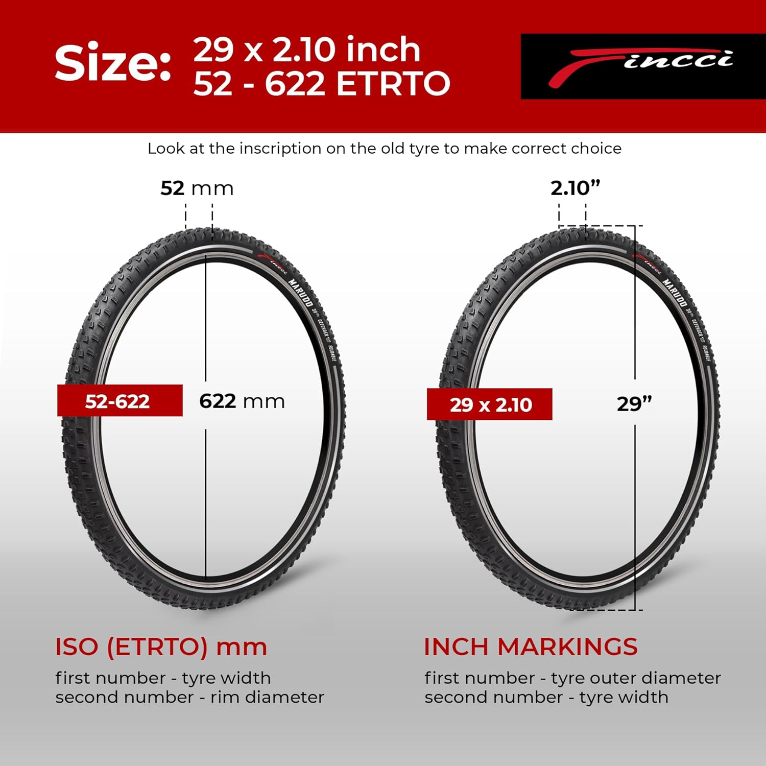 Fincci Marudo 29 x 2.10 Inch Bike Tire, 52-622, Reflective Wall, Foldable, Tough & Durable Nylon Rubber, Kevlar Bead, Set of 2 – Compatible with MTB, Gravel & Hybrid Bicycles
