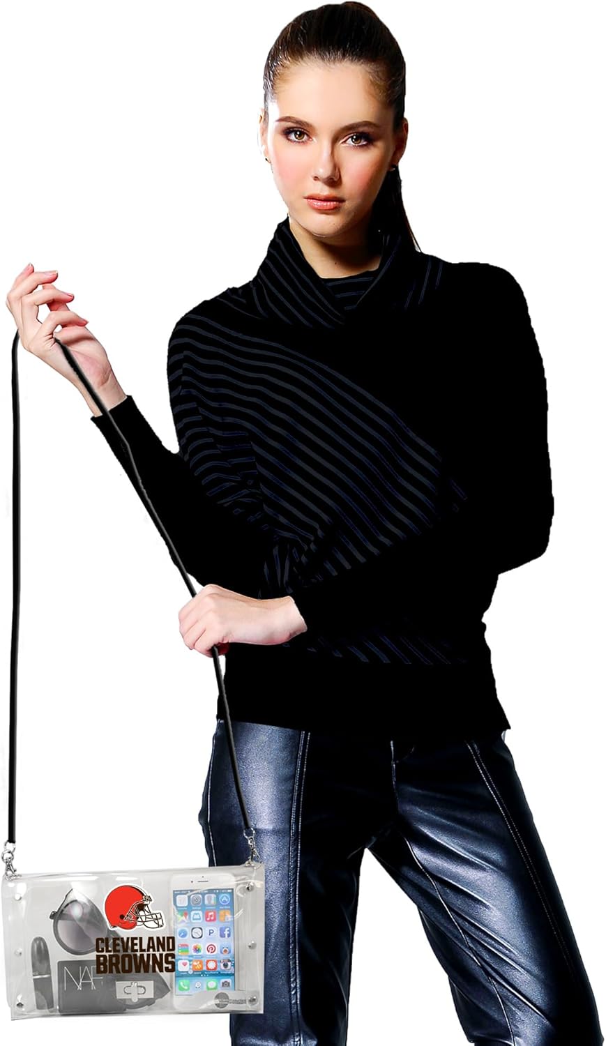 Littlearth womens NFL Clear Envelope Purse With Black Fashion Strap - Image 2