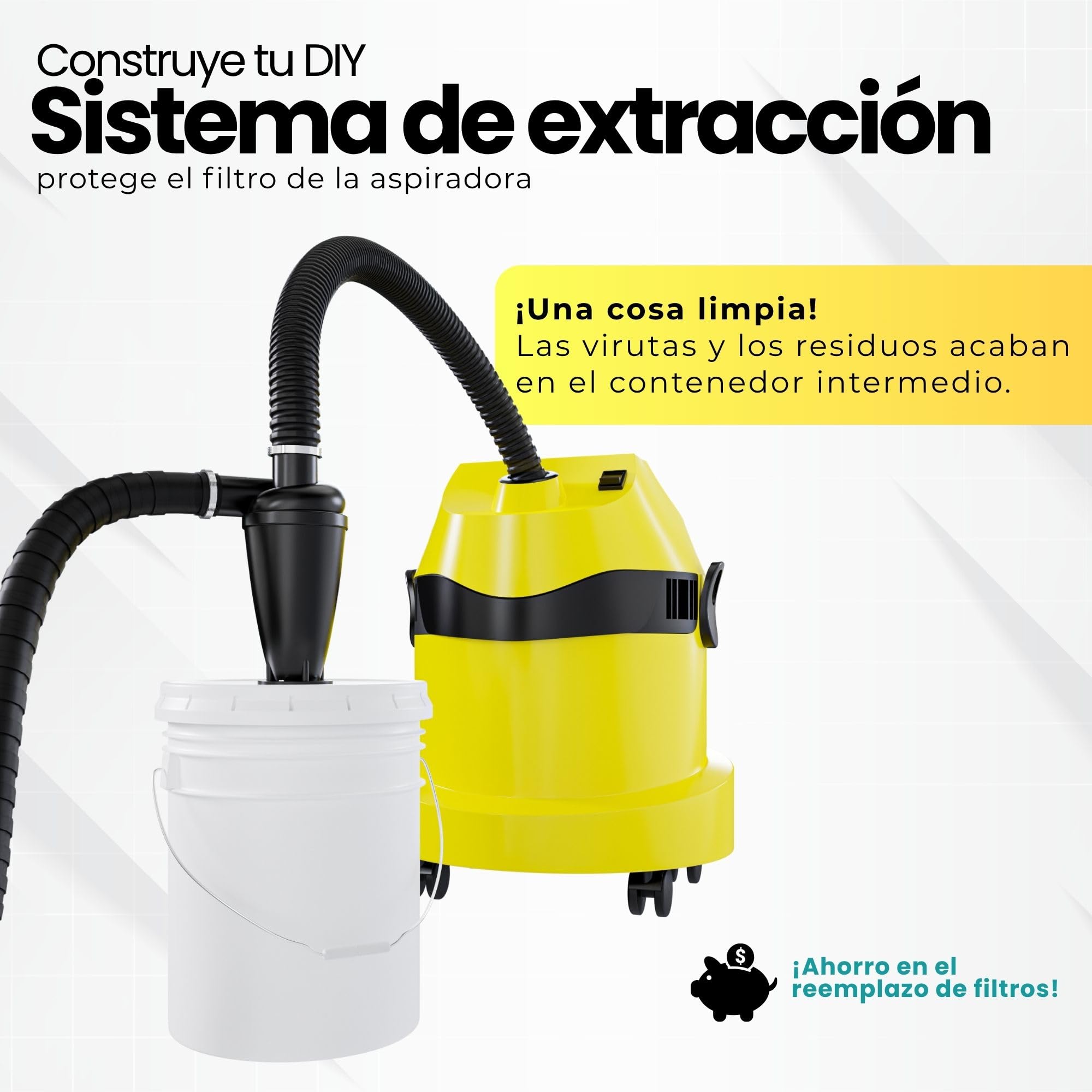 Colector de polvo ciclónico - Taller de extracción - Sistema de extracción de virutas - Colector de polvo ciclónico - Extracción de virutas para aspiradora - antiestático