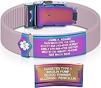 Vista 47 de Divoti Pulsera de identificación de alerta médica grabada personalizada, grabado láser de doble cara, pulsera de silicona, cierre de seguridad