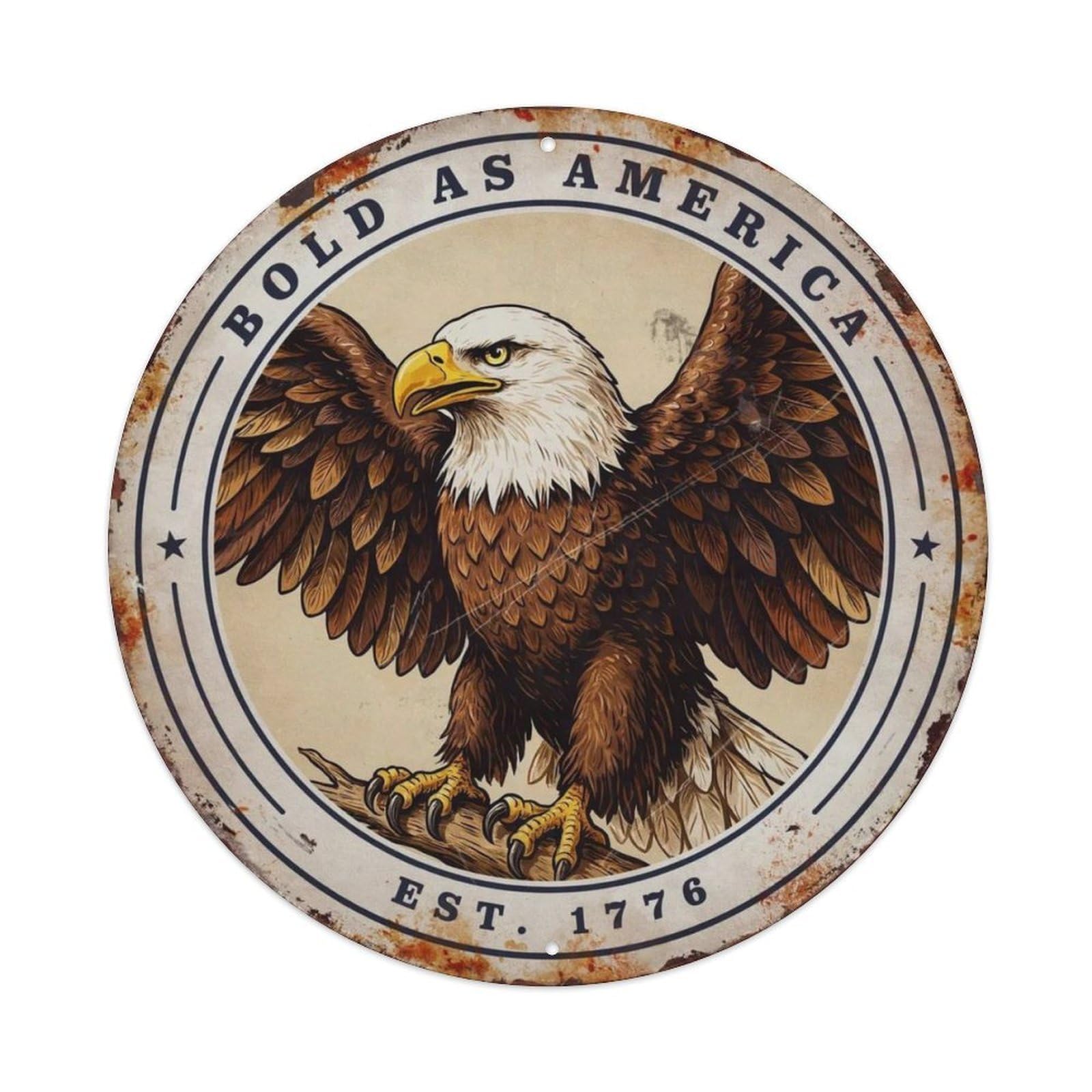 Round American Patriotic Art Sign Metal Tin Sign Plaque