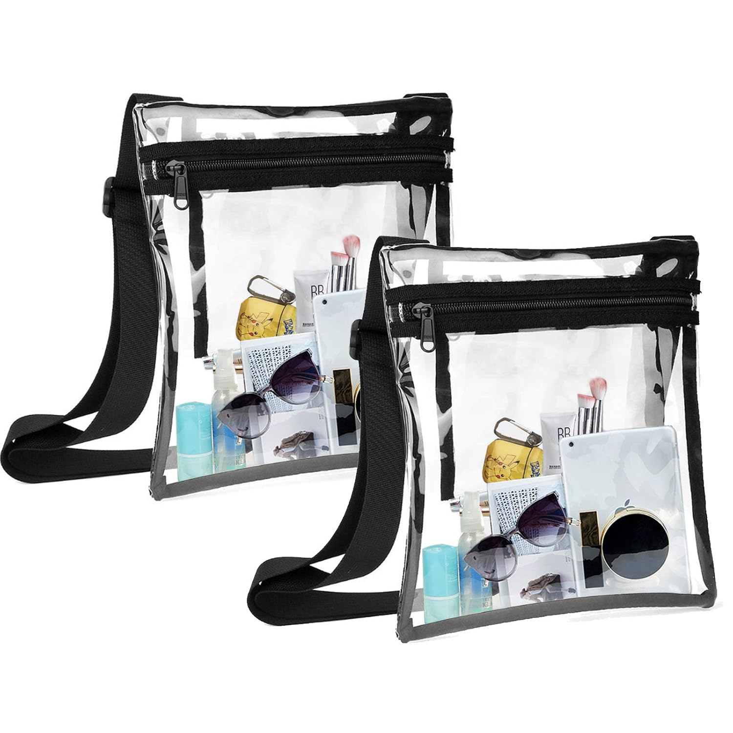 Jucoan 2 Pack Clear Crossbody Messenger Shoulder Bag, Stadium Approved Clear Concert Purse with Inner Pocket, Adjustable Strap for Work, School, Sports Game