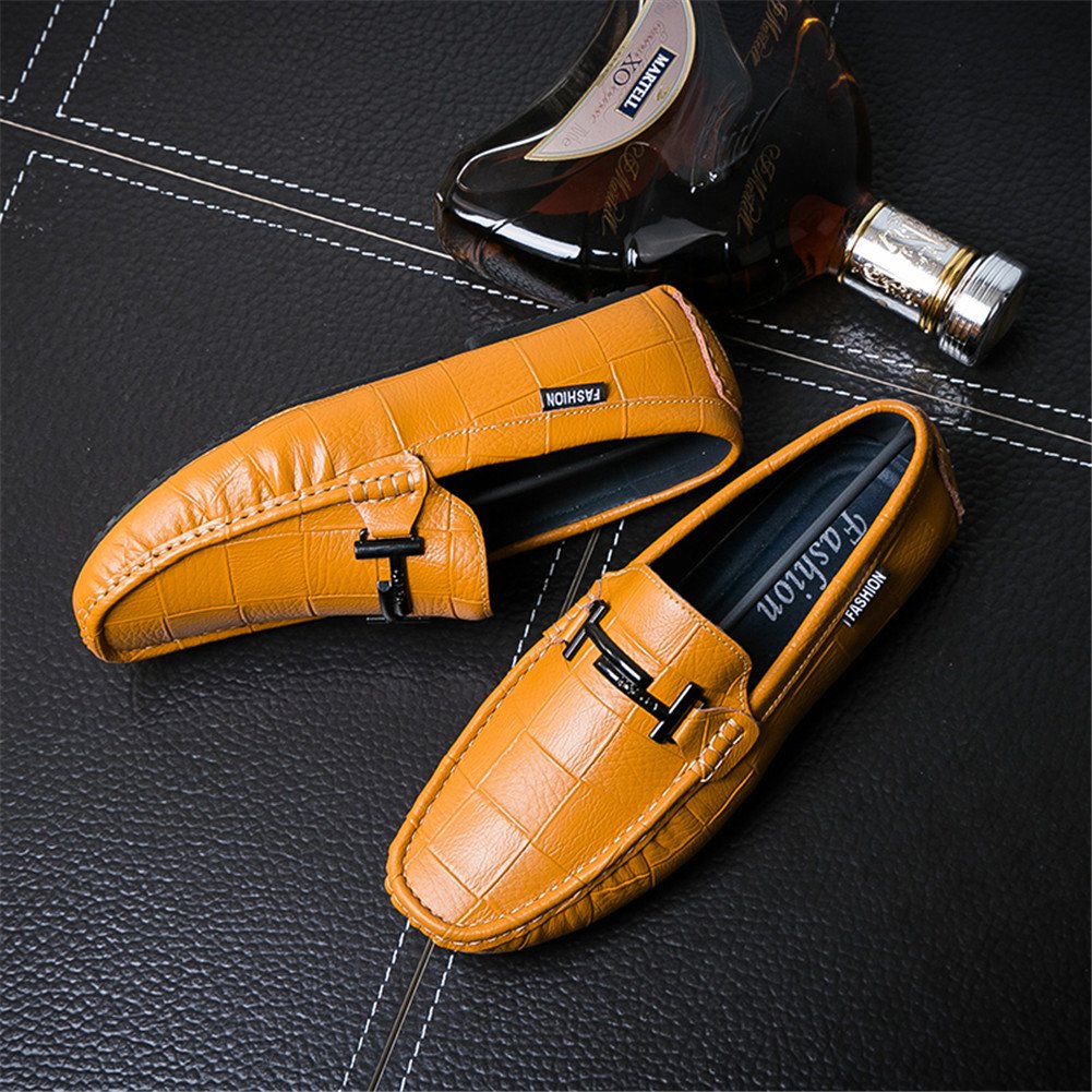 Hombre Artesanal Mocasines Decorado Hebilla Transpirables Oficina Trabajo Zapatos Caminar,Amarillo Marrón 40 EU