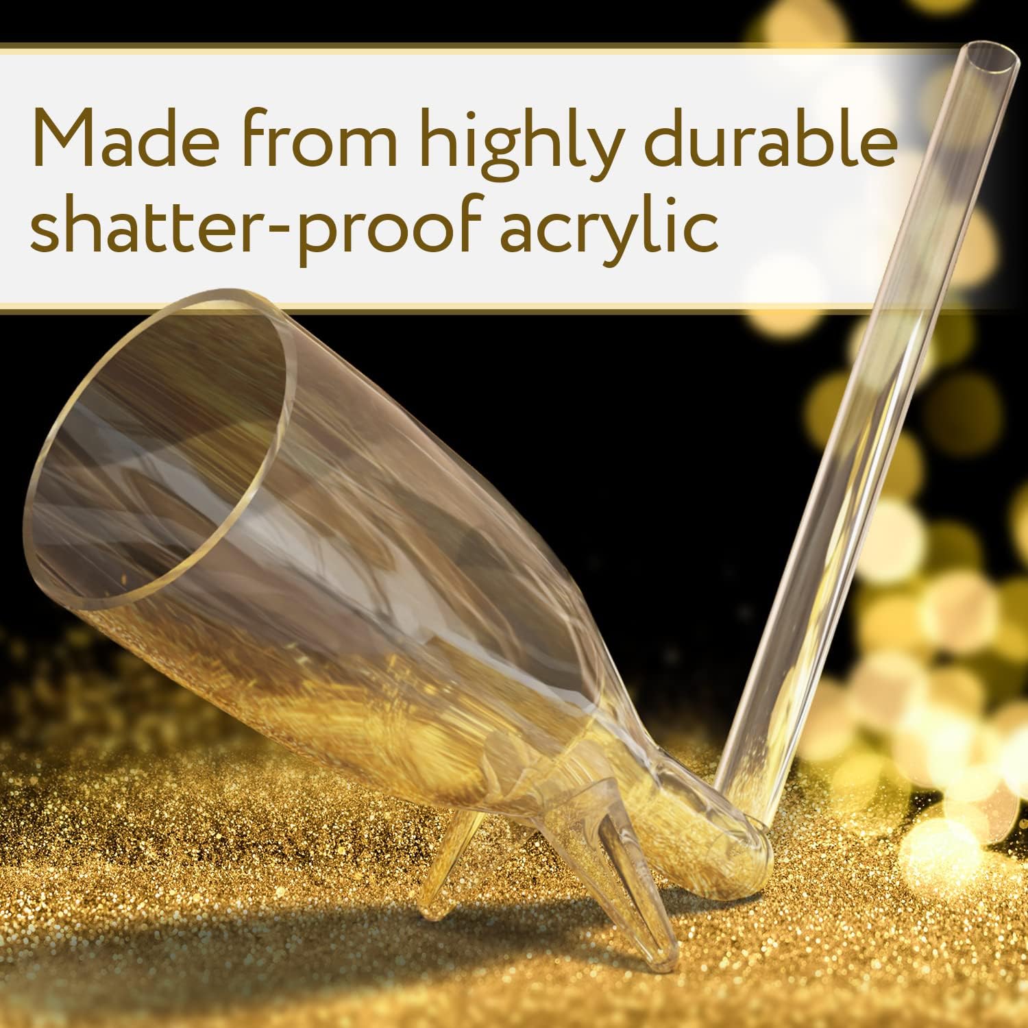 IMPRESA Mini Champagne Shooter Glasses - Reusable Plastic Champagne Shooter Set & Built-In Stands for Party Favor Pack, Bachelorette & Bridal Shower - 6 Count, Clear, Modern