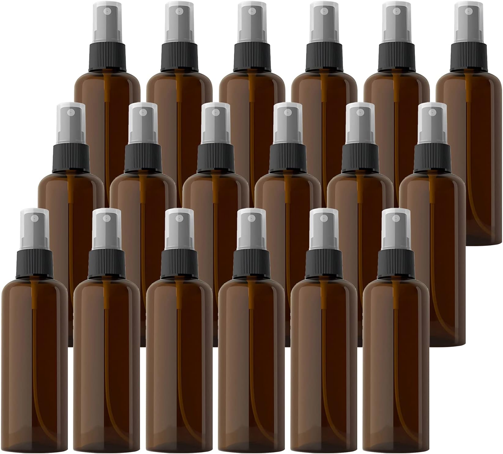 24 Pieces Empty 100 ml Brown PET Plastic Fine Mist Pump Spray Bottles with Black Top Portable Sprayer for Perfume Water Cosmetic Travel Containers Refillable, 2x Funnel