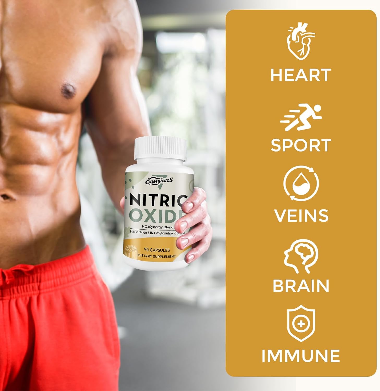 Energievoll Nitric Oxide Supplement for Men - Precursor and Phytonutrient Blend for Energy, Oxygenation, and Blood Pressure (1 Pack)