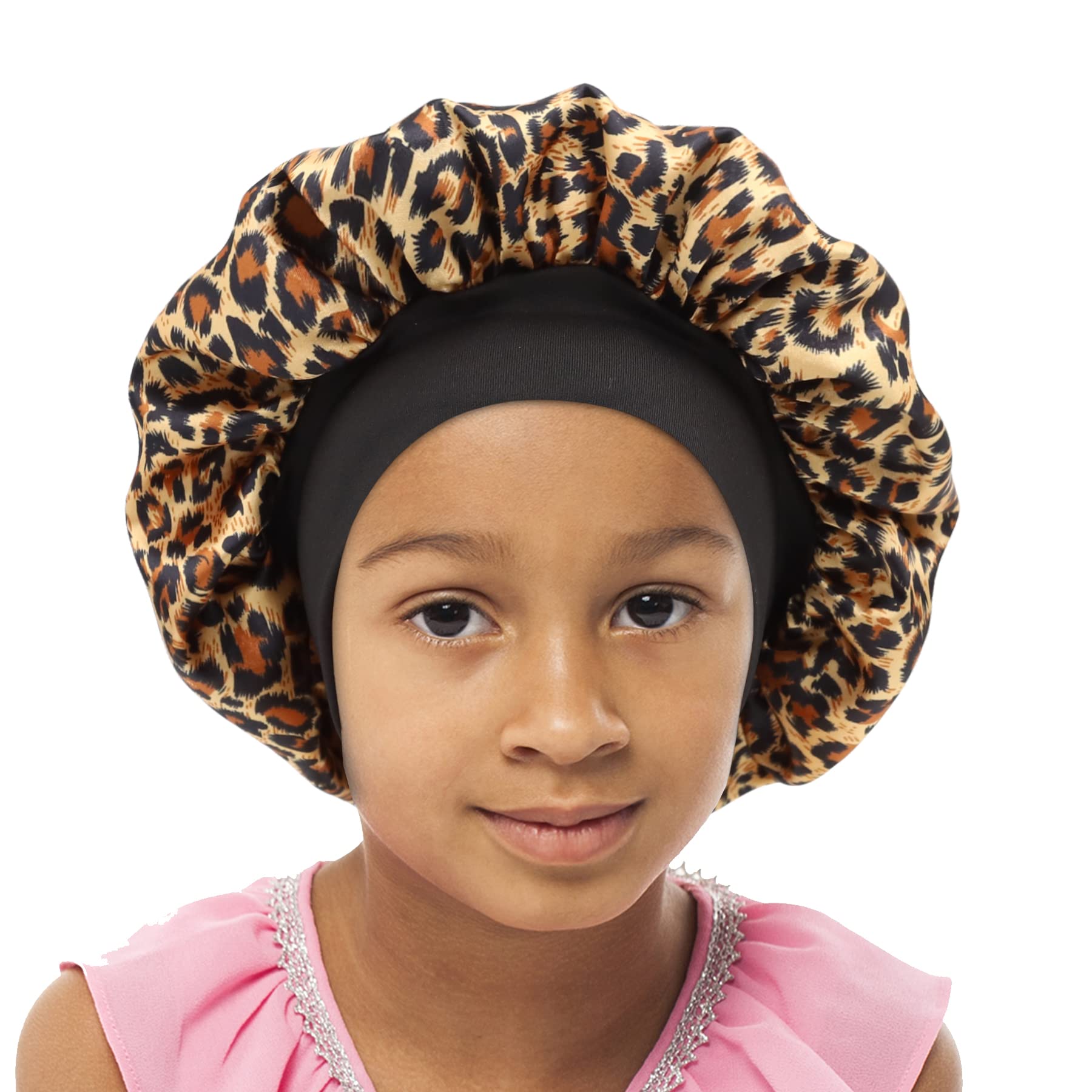 Kids Satin Bonnet Double Layer Wide Elastic Band Sleep Cap Hair Bonnet Silky Night Cap for Toddler Child